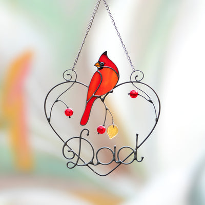 handmade red cardinal stained glass decor for window