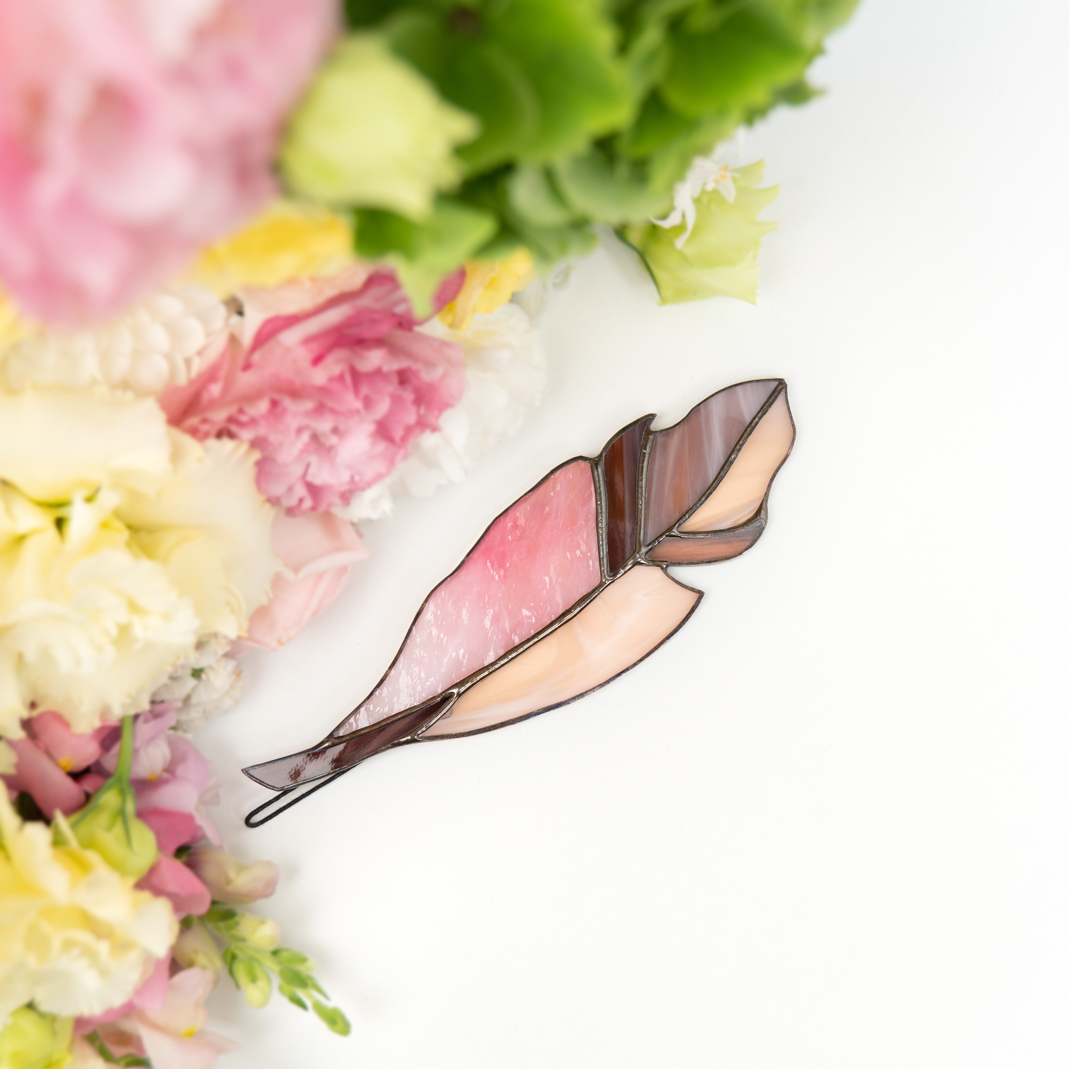 Pink Feather - Stained Glass Suncatcher