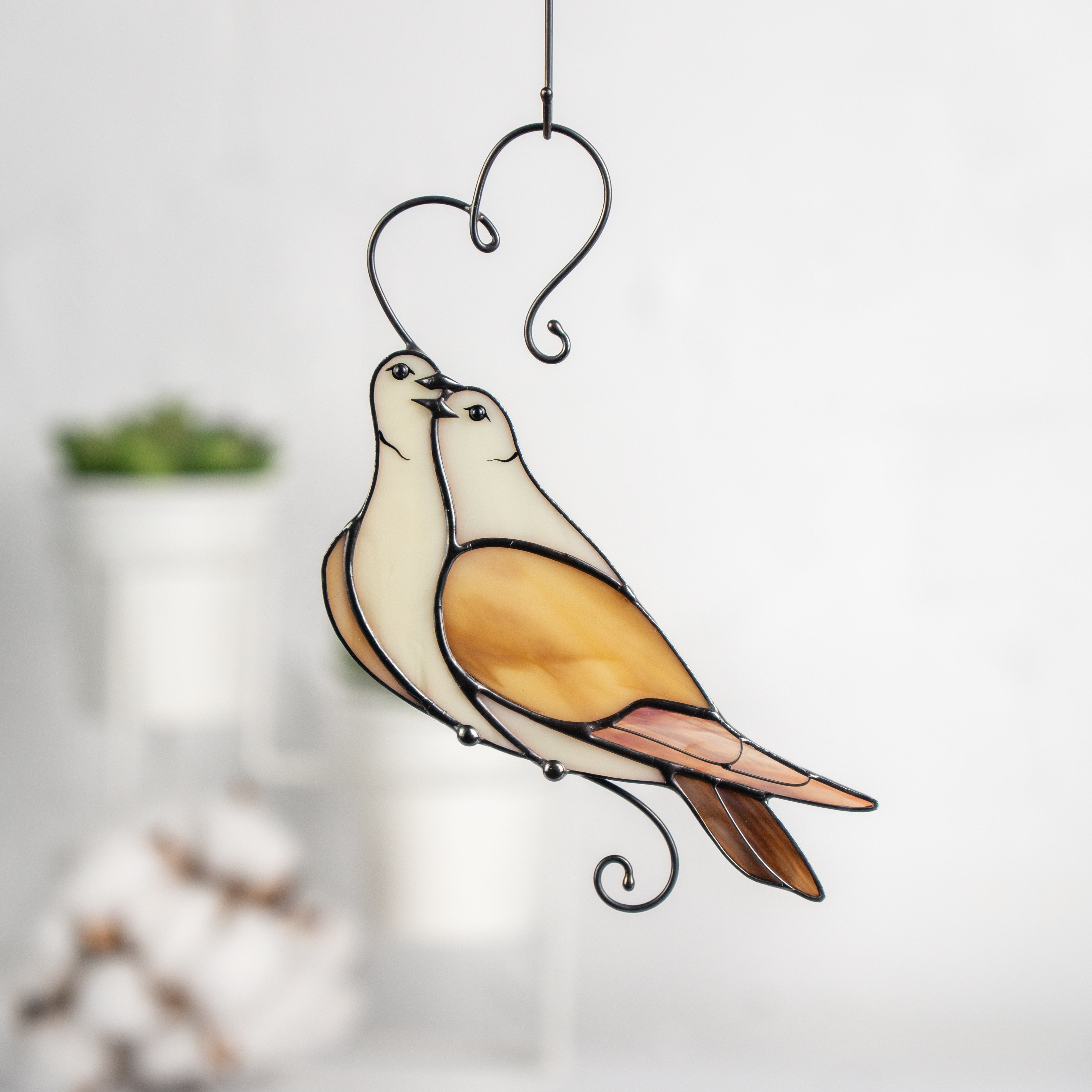 Brown Loving Doves - Stained Glass Suncatcher