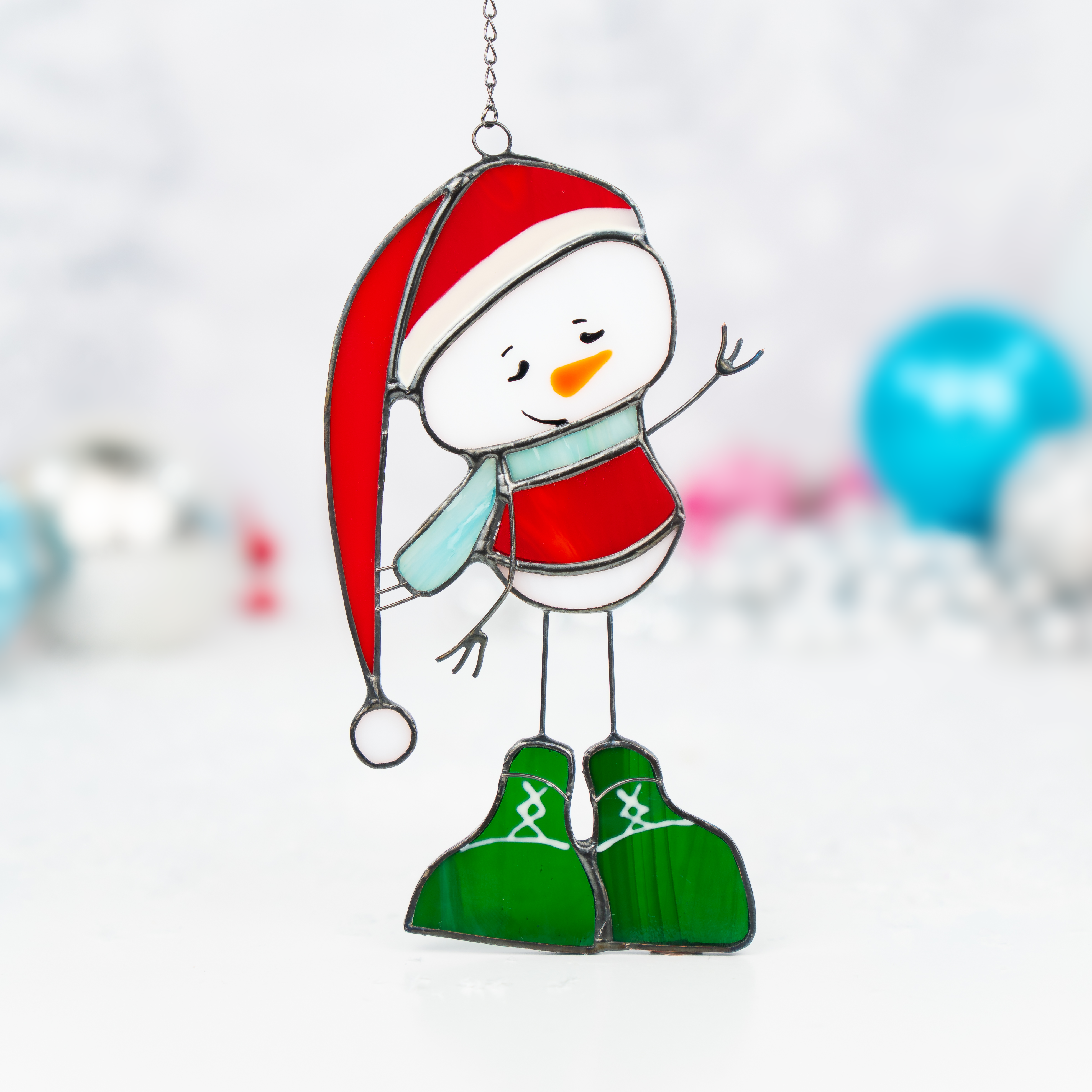 Snowman in a Hat - Stained Glass Suncatcher