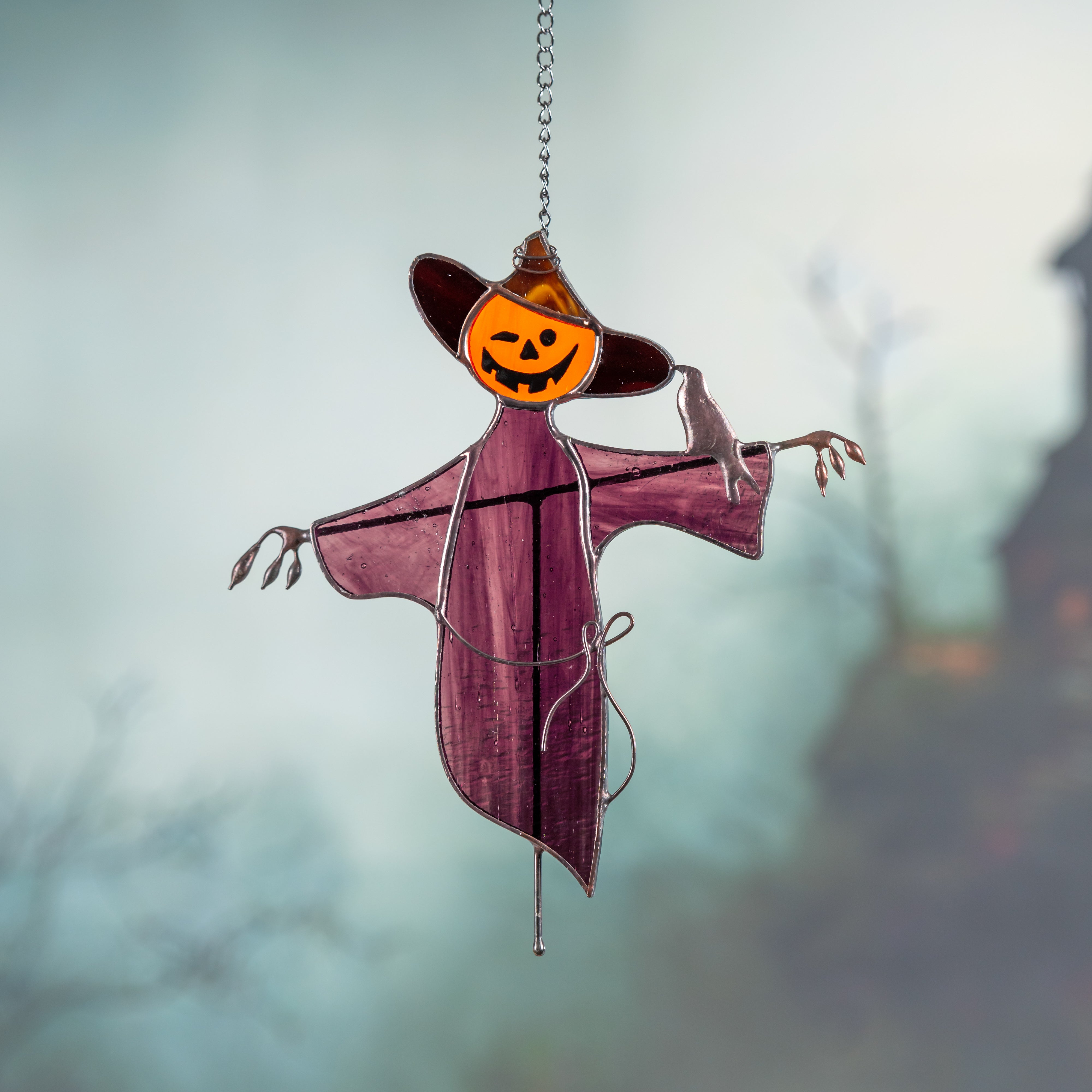 Scarecrow with Raven - Stained Glass Suncatcher
