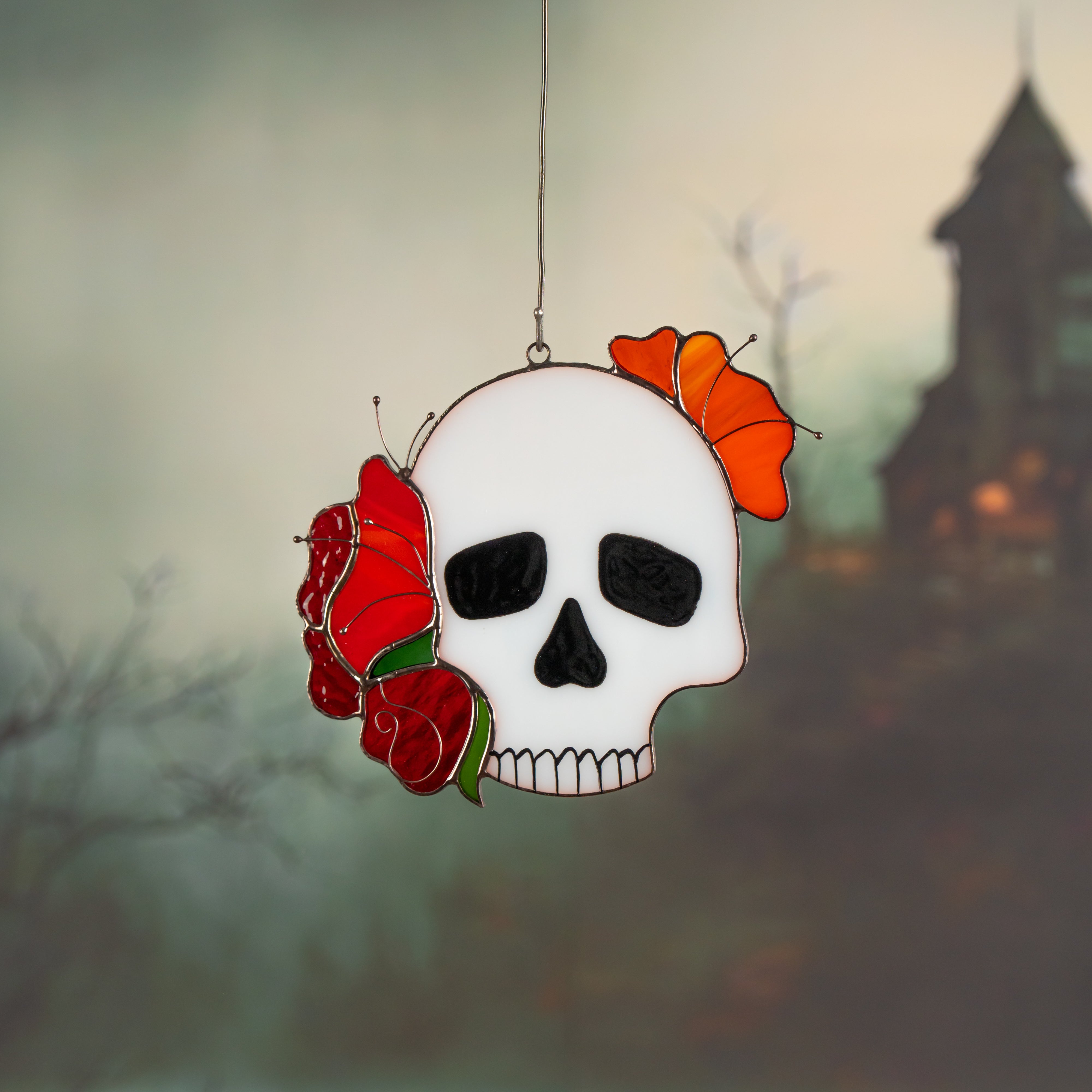 stained glass skull suncatcher