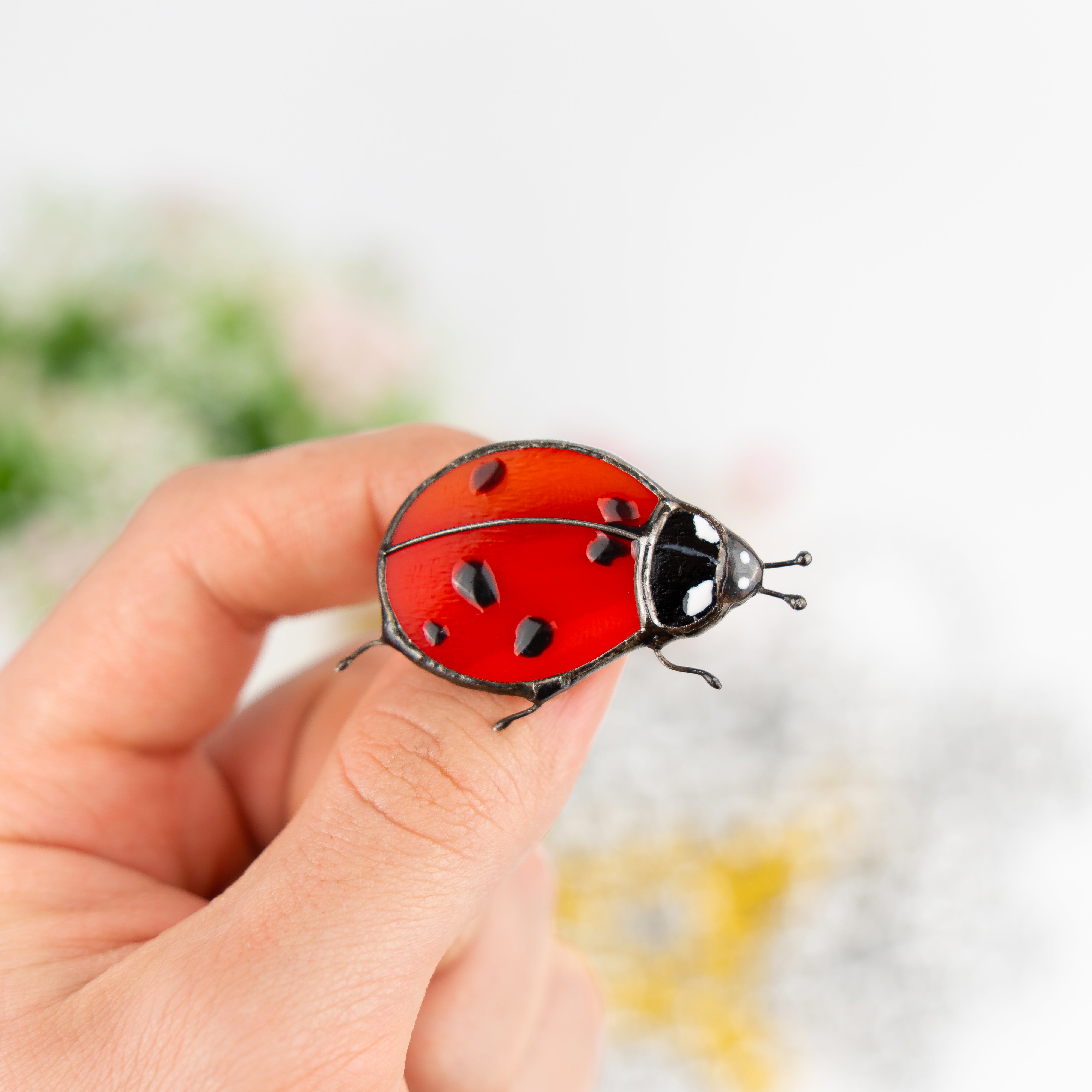 Stained glass brooch of a ladybug for women