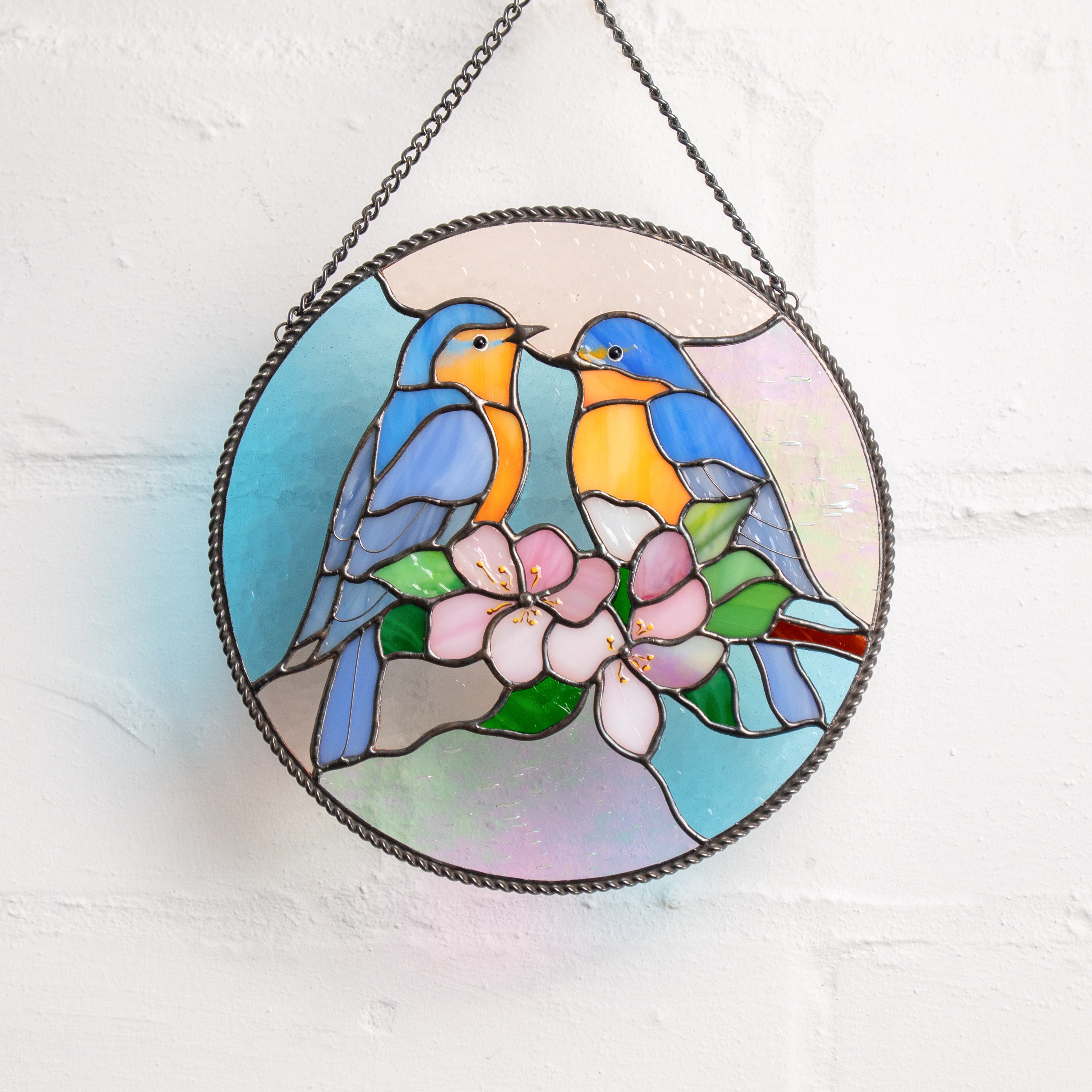 handmade glass bluebird decor for window