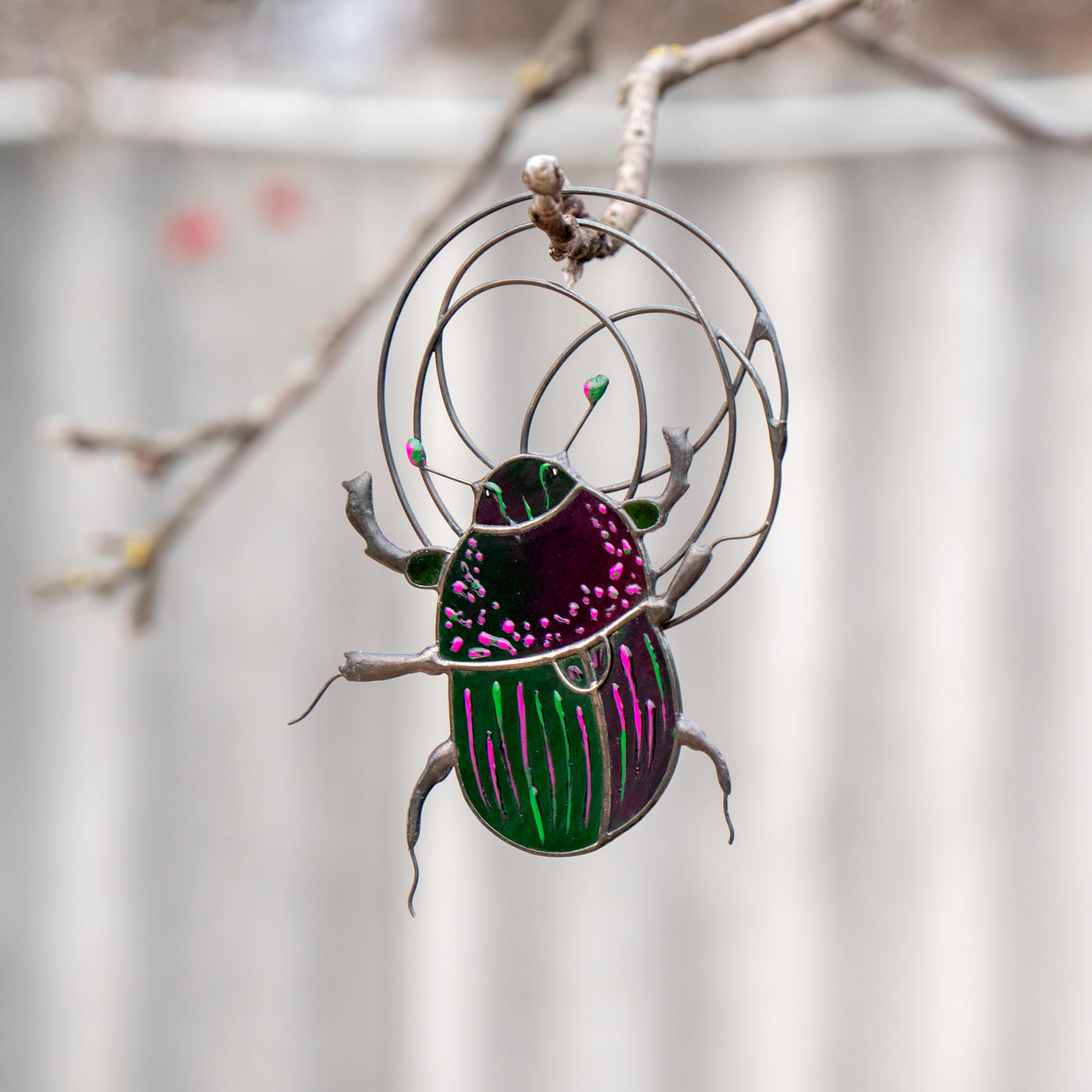 iridescent scarab suncatcher made of stained glass