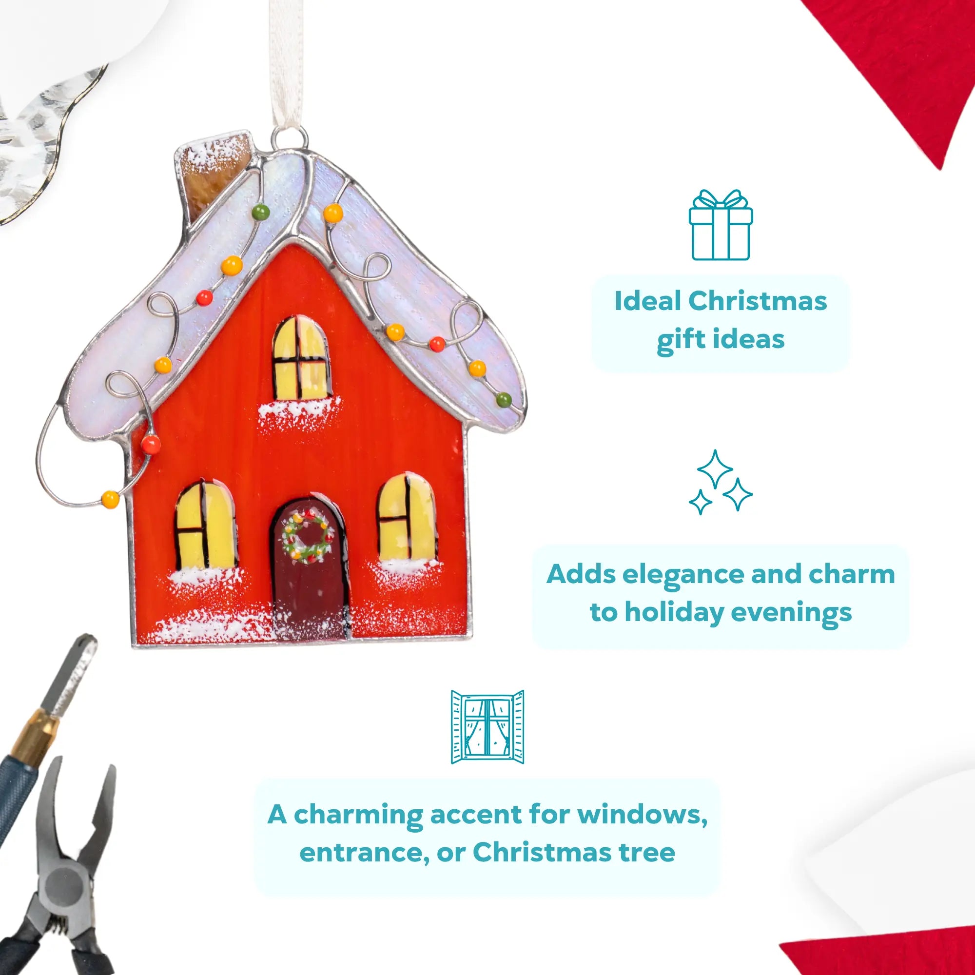 Decorative stained glass gingerbread house ornament as an ideal gift for Christmas