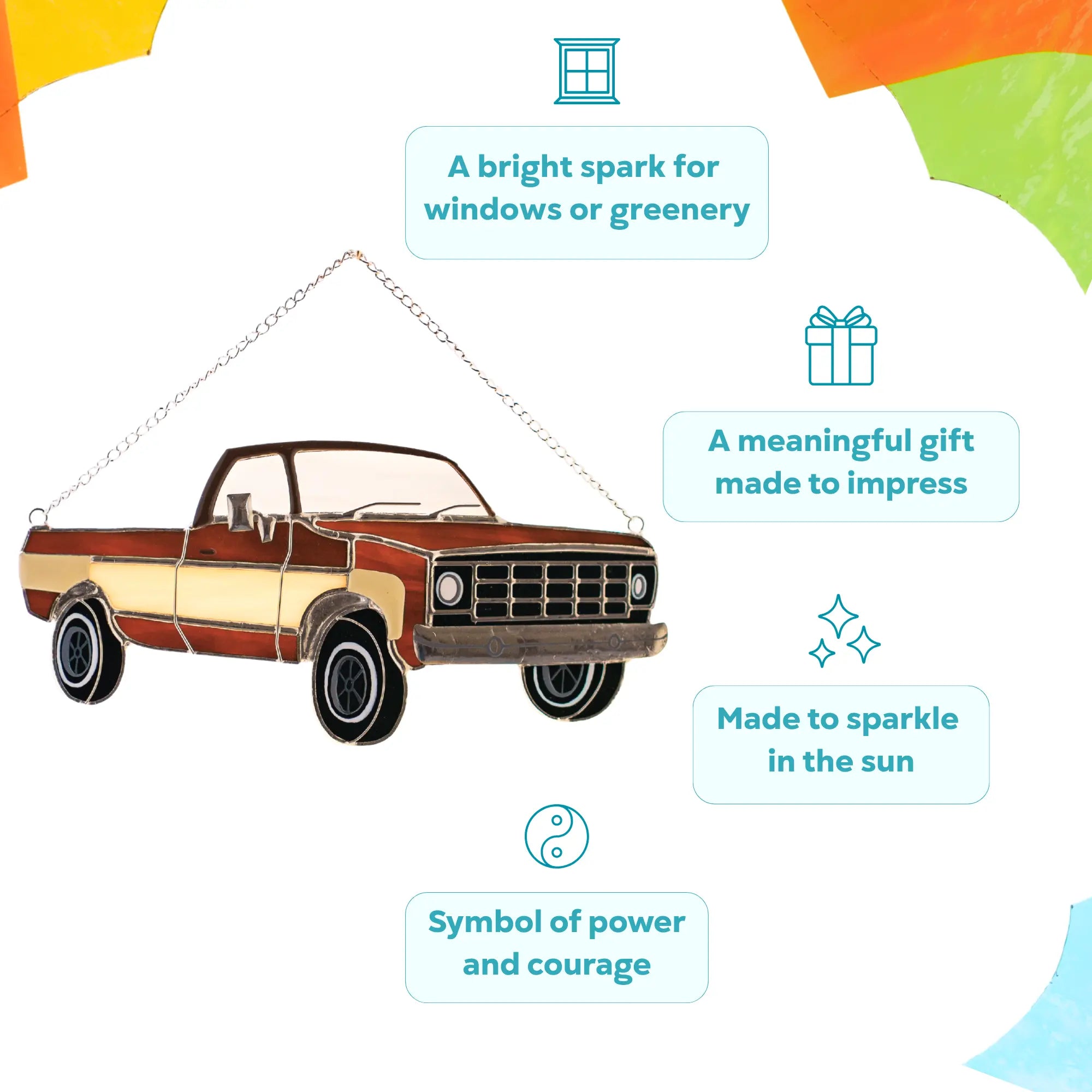 Stained glass pickup truck as a meaningful Father's day gift on a white background