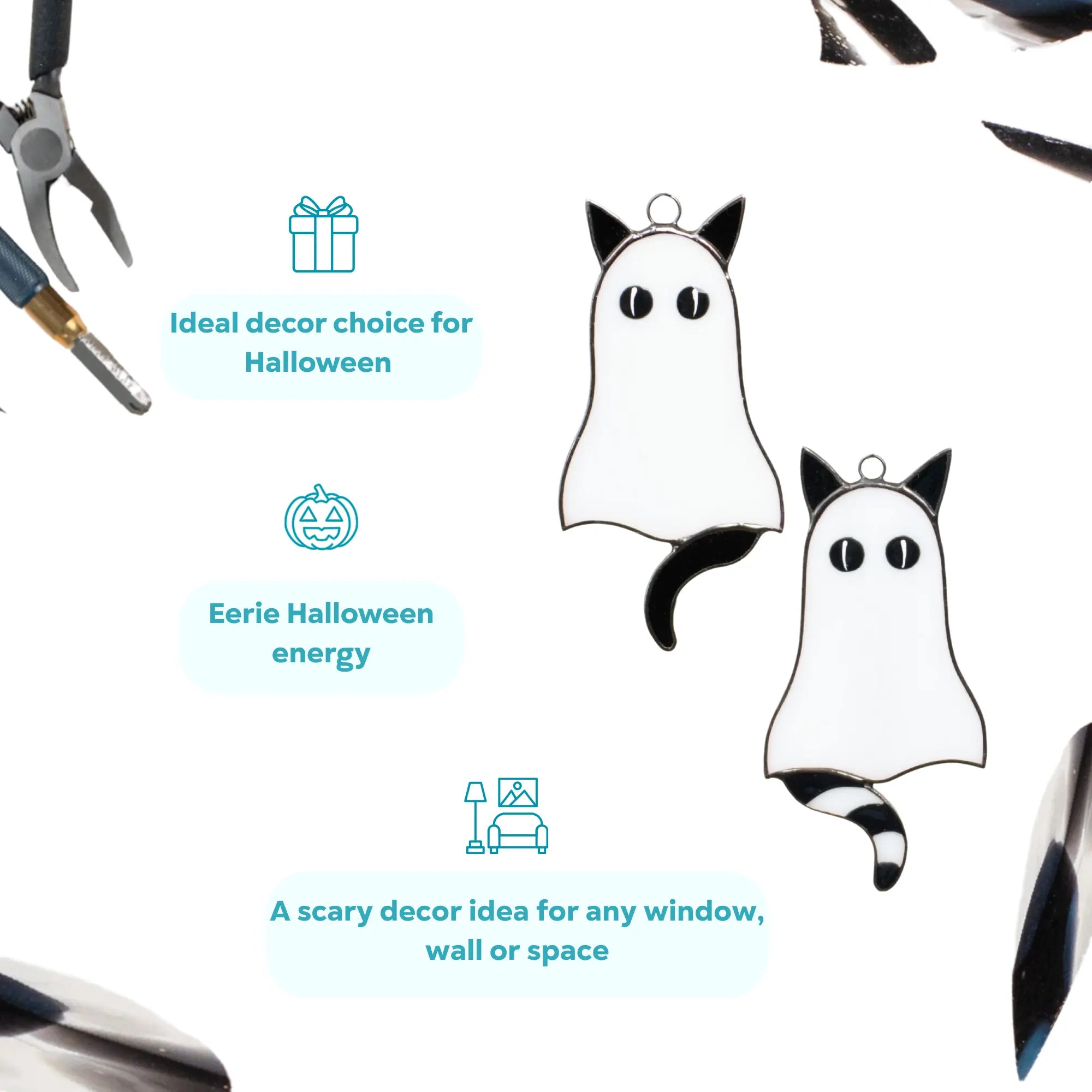 Cat-ghost suncatchers as an ideal decor choice for Halloween