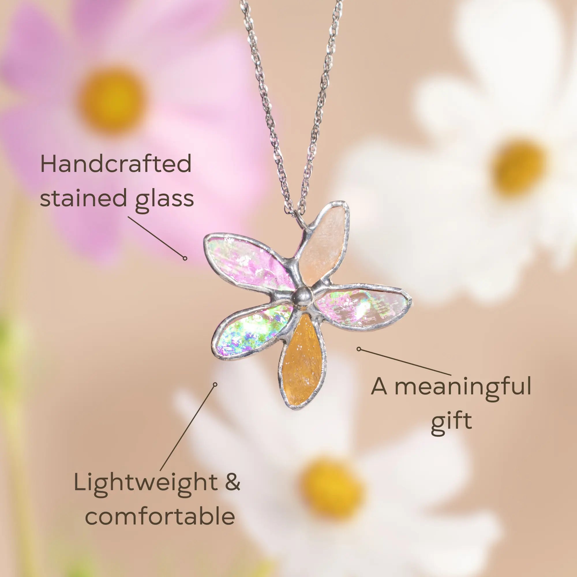 Handcrafted stained glass flower necklace as a meaningful gift idea