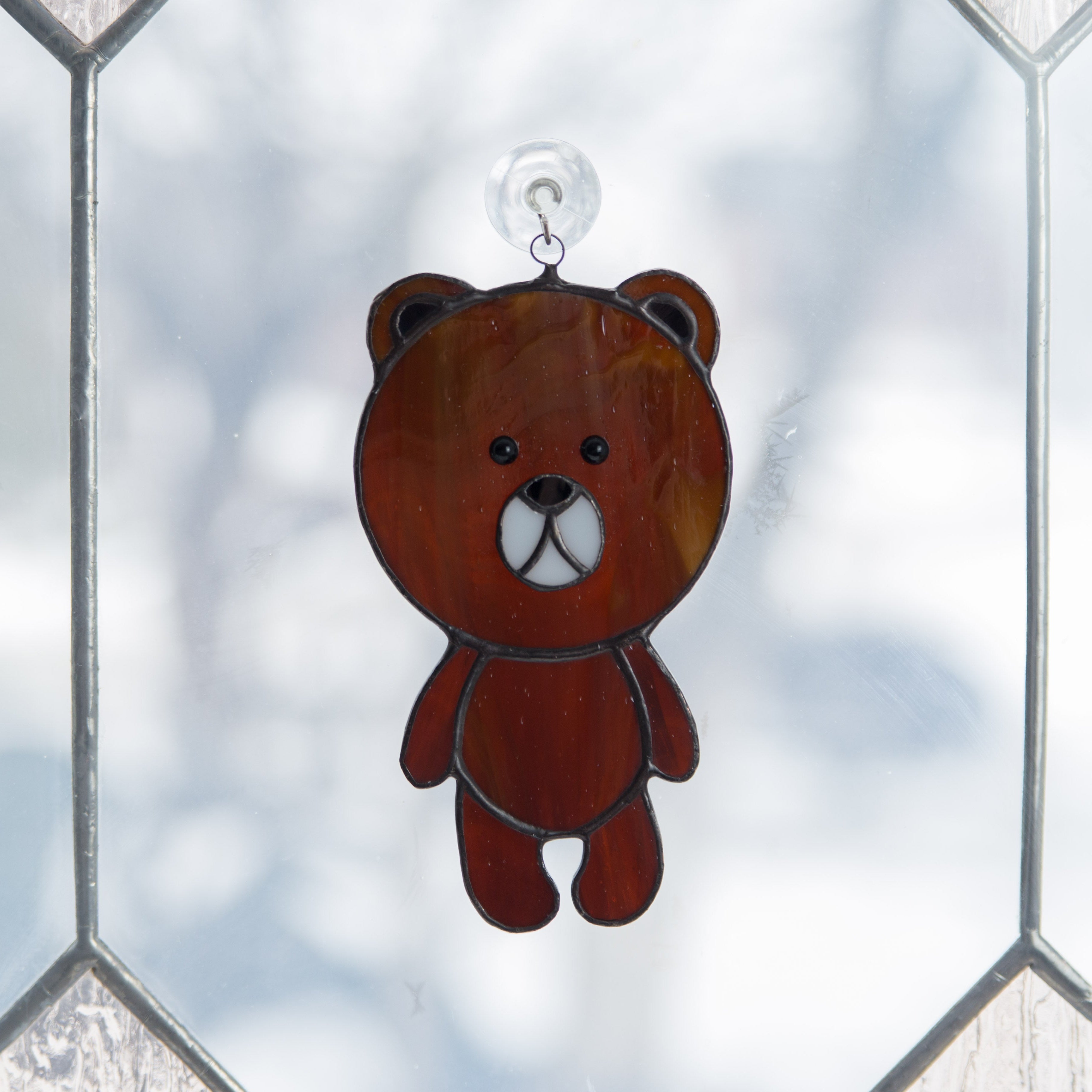 Dark Brown Toy-Bear - Stained Glass Suncatcher