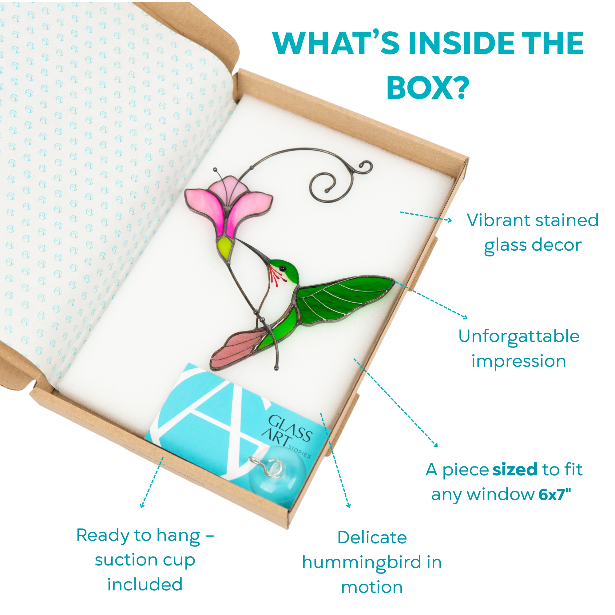 The main features of stained glass hummingbird suncatcher