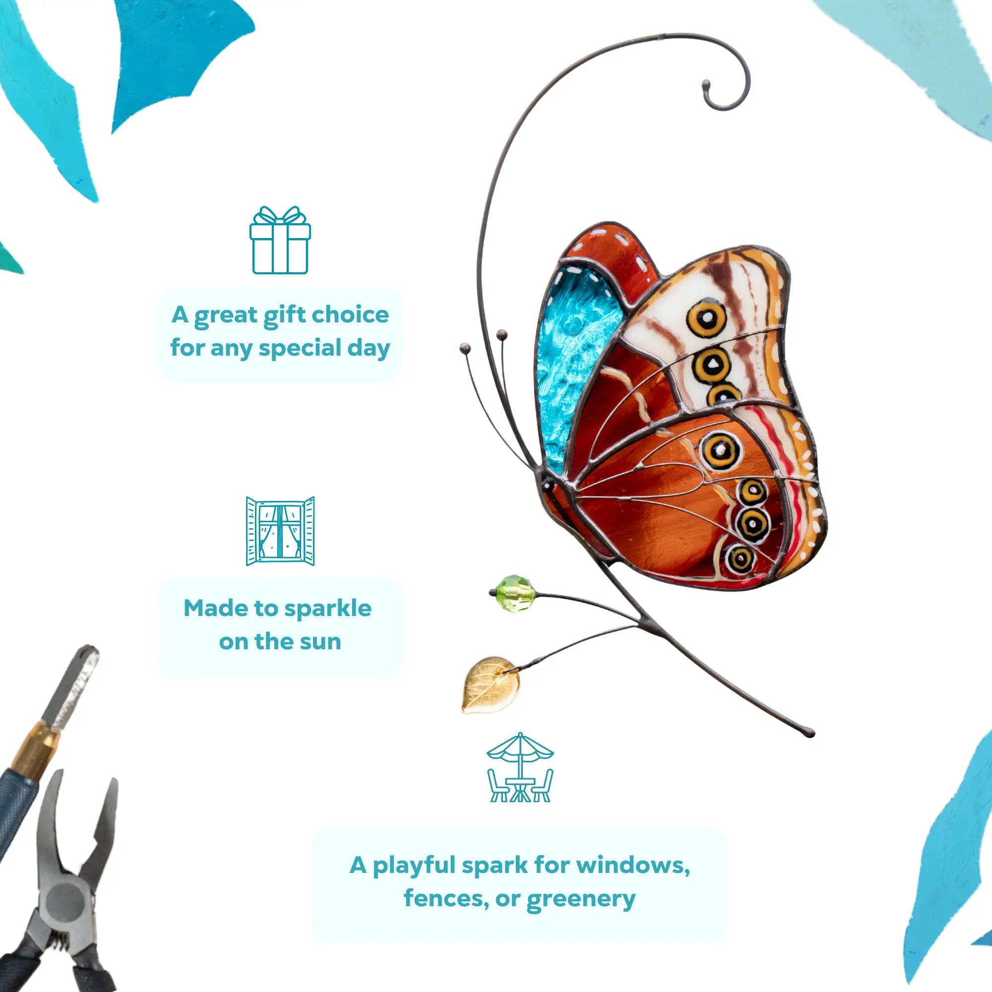 Stained glass butterfly as sparkling gift for windows and garden decor