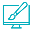 Teal icon of a computer monitor with a paintbrush