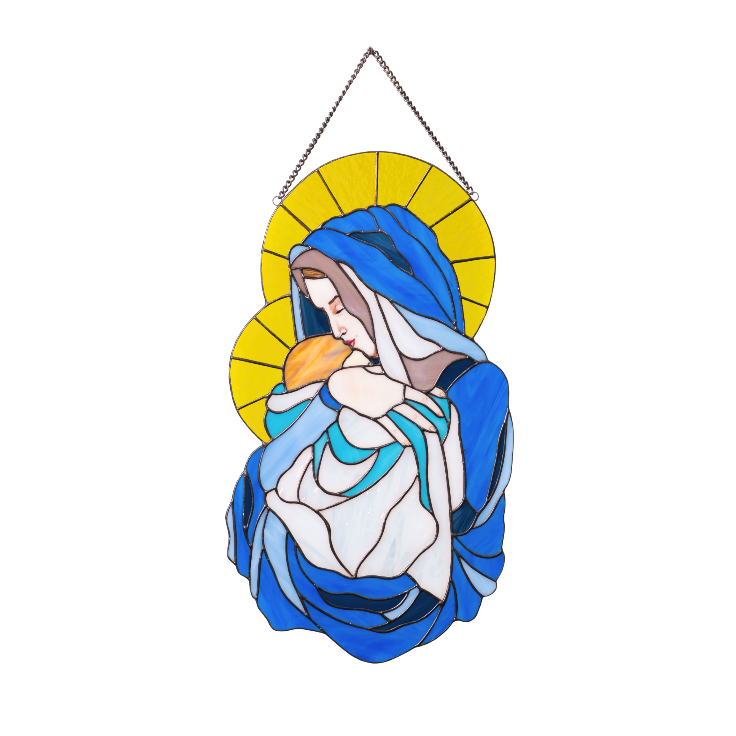 Stained glass panel Saint Mary window hanging