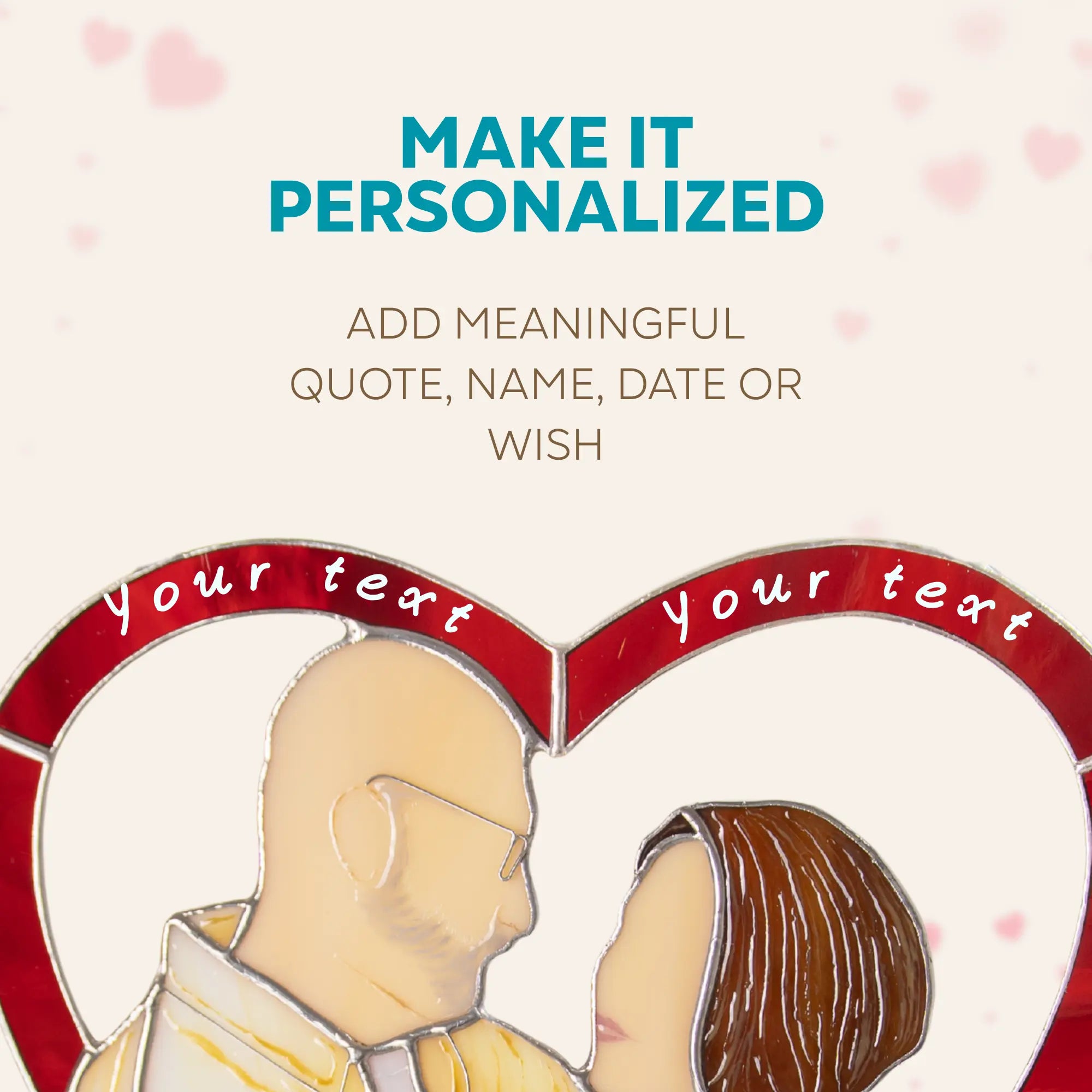 Heart-shaped stained glass panel made by custom order with personalization option