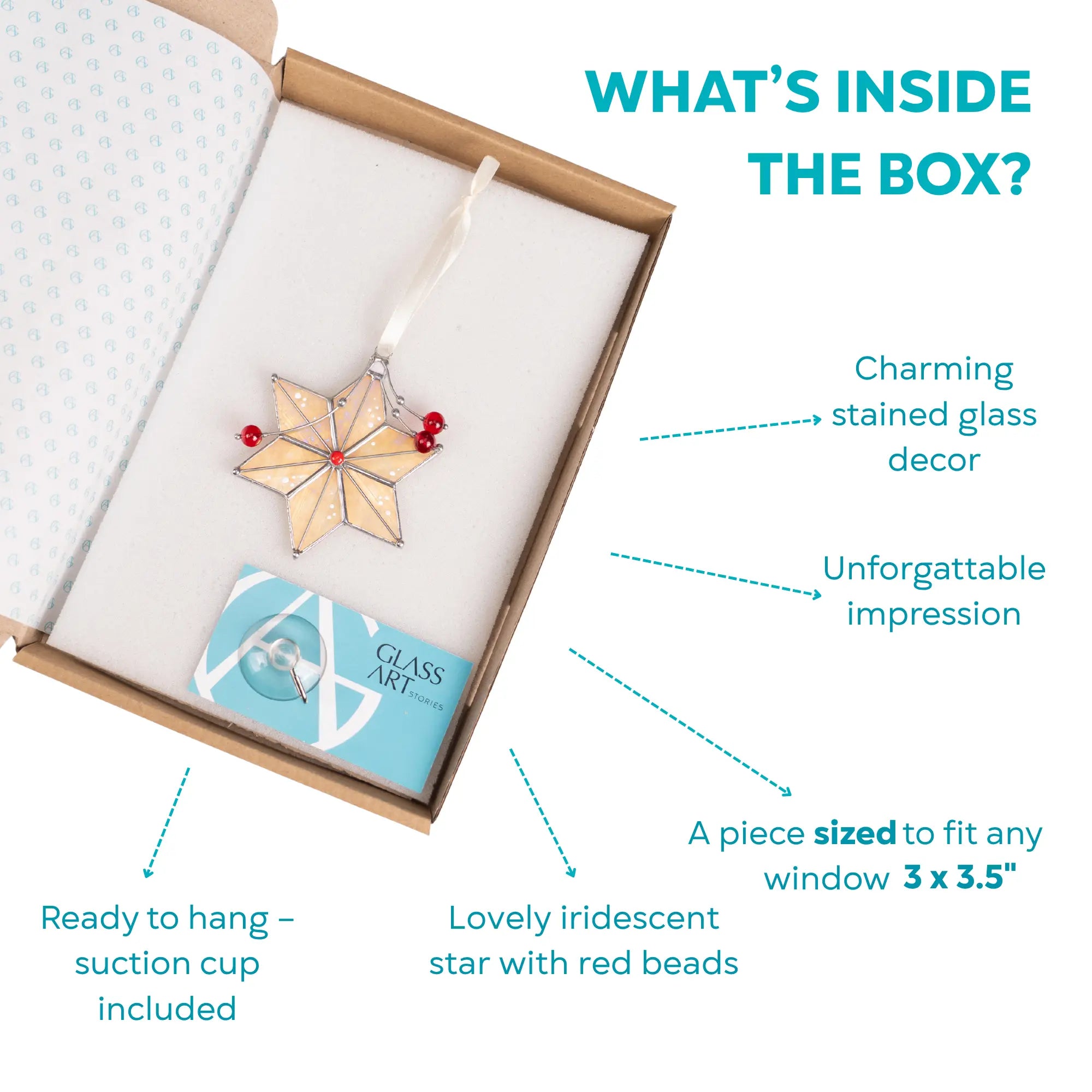 Christmas stained glass star ornament with festive red berries, holiday decoration for home