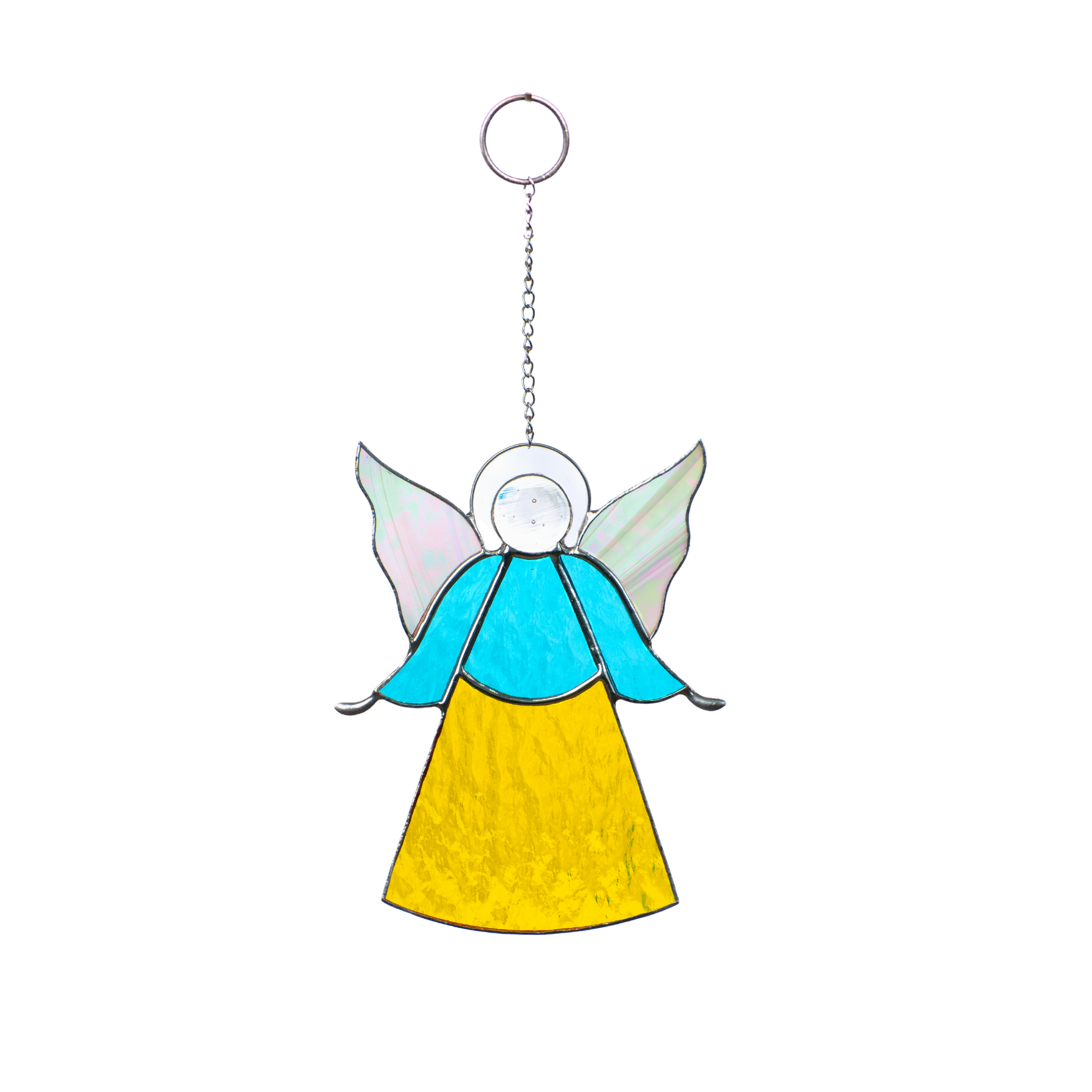 Stained glass ukrainian suncatcher angel with iriscendent wings