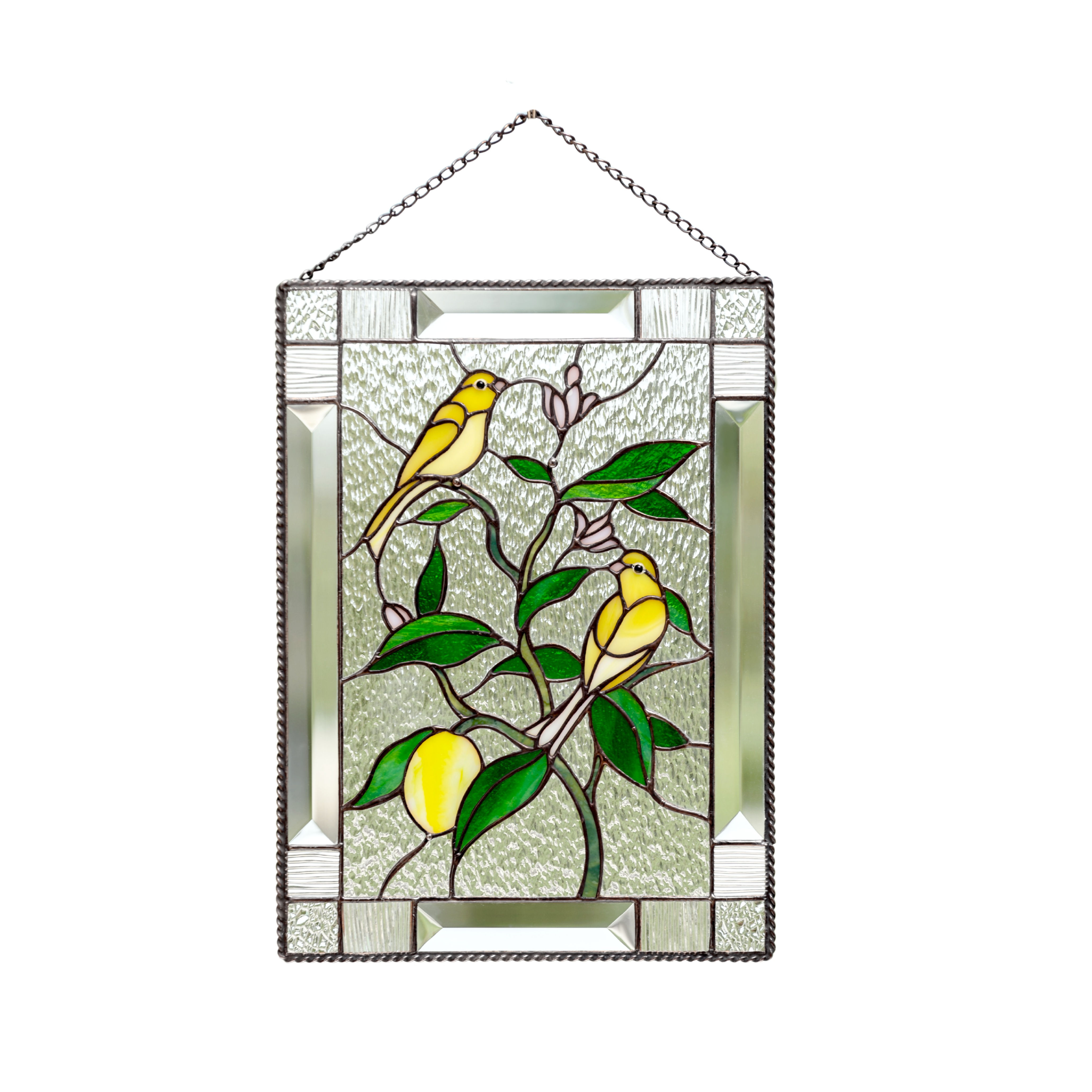 Stained glass panel Canary Birds on the Lemon Tree