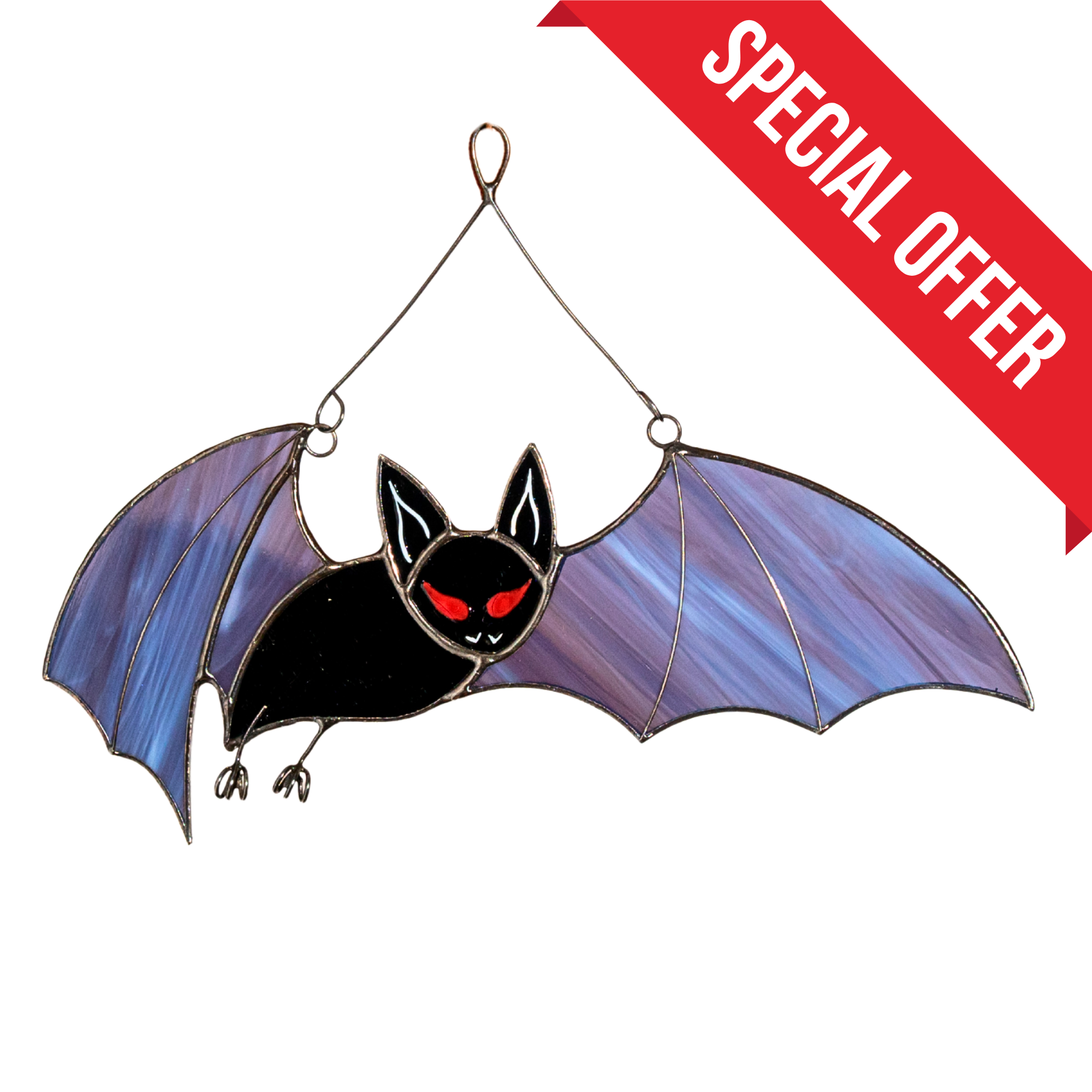 Dark Flying Bat - Stained Glass Suncatcher