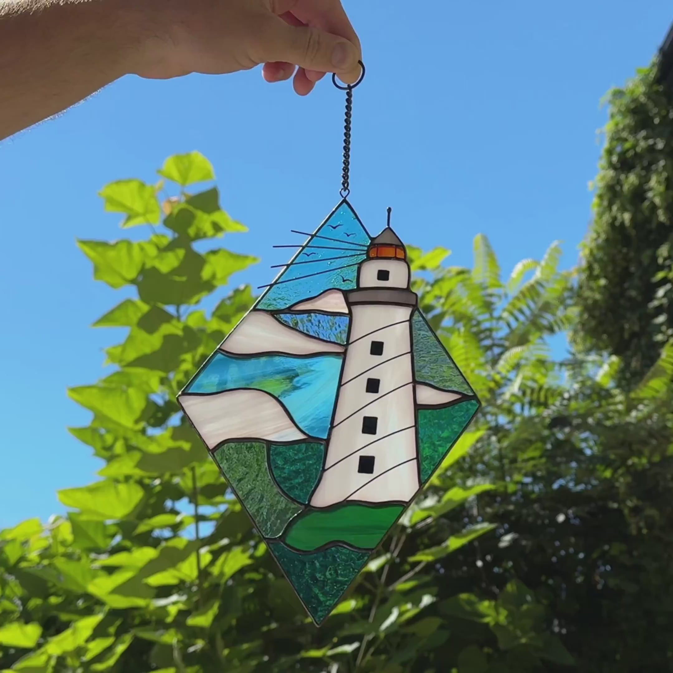 Stained glass lighthouse panel