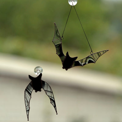Set of Halloween stained glass bat suncatchers with clear wings