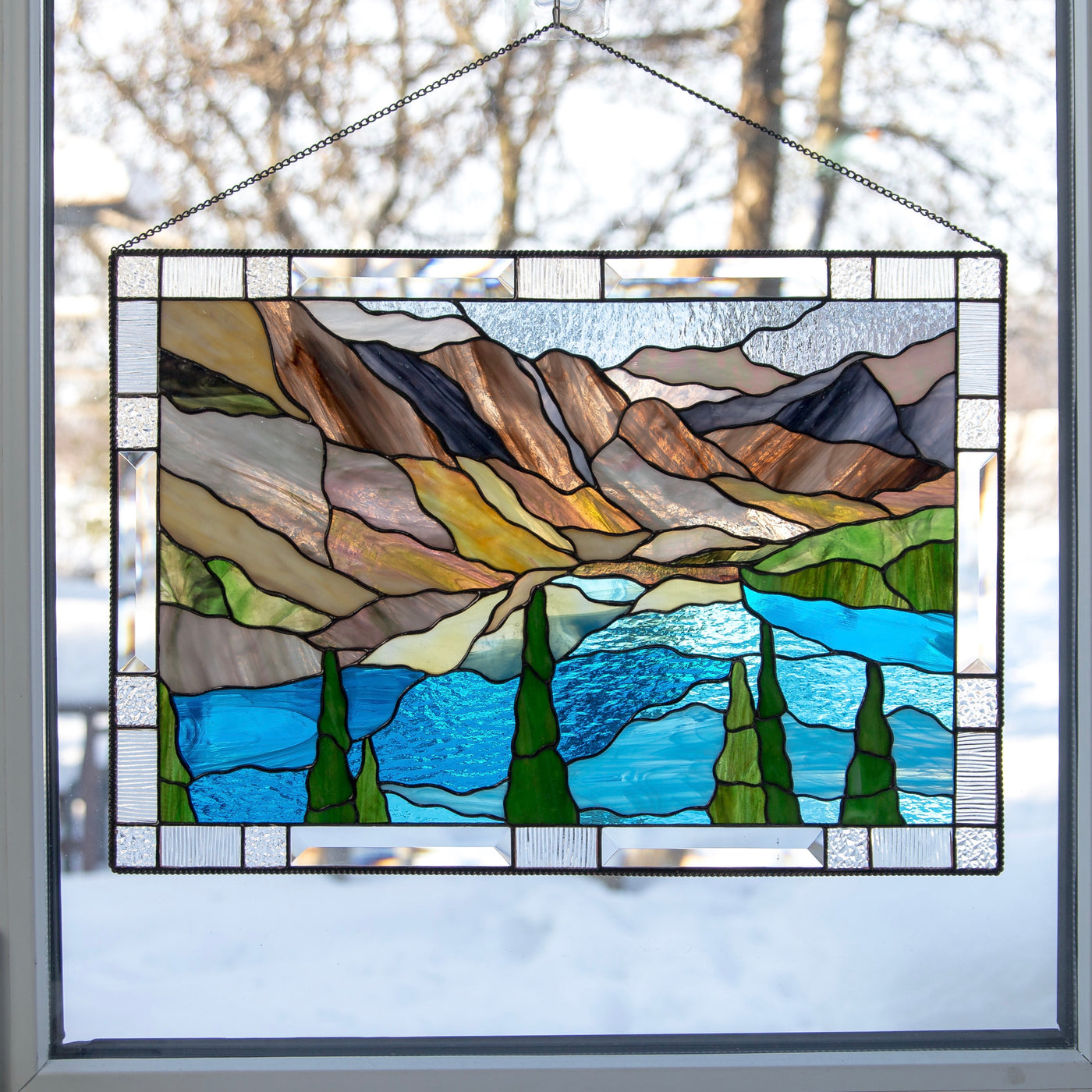 Stained glass Banff national park panel for wall