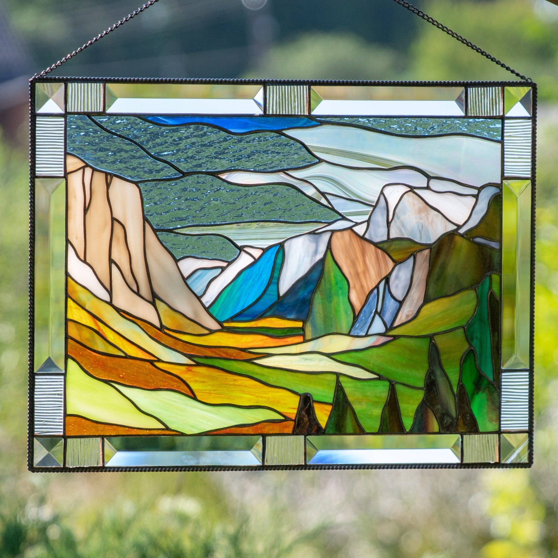 Yosemite national park Sierra Nevada California panel of stained glass for window
