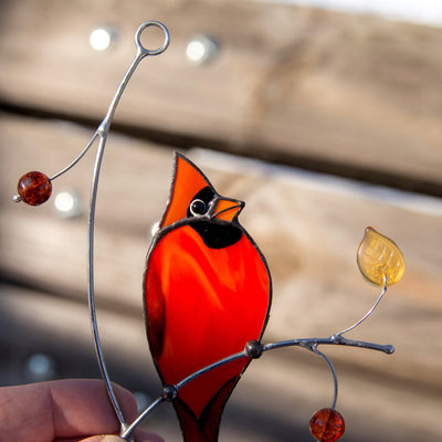 Zoomed stained glass cardinal bird suncatcher