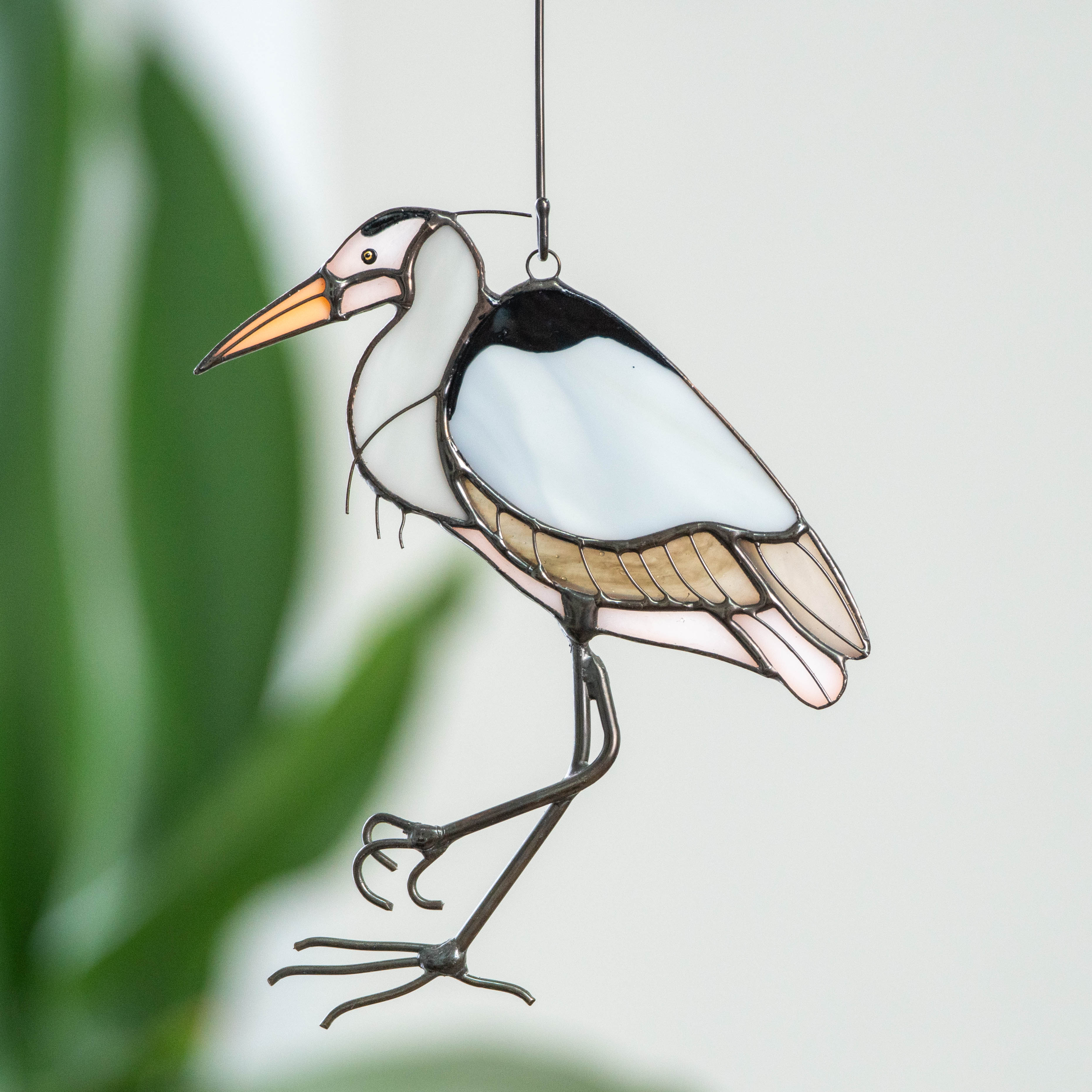 Blue heron suncatcher of stained glass for window