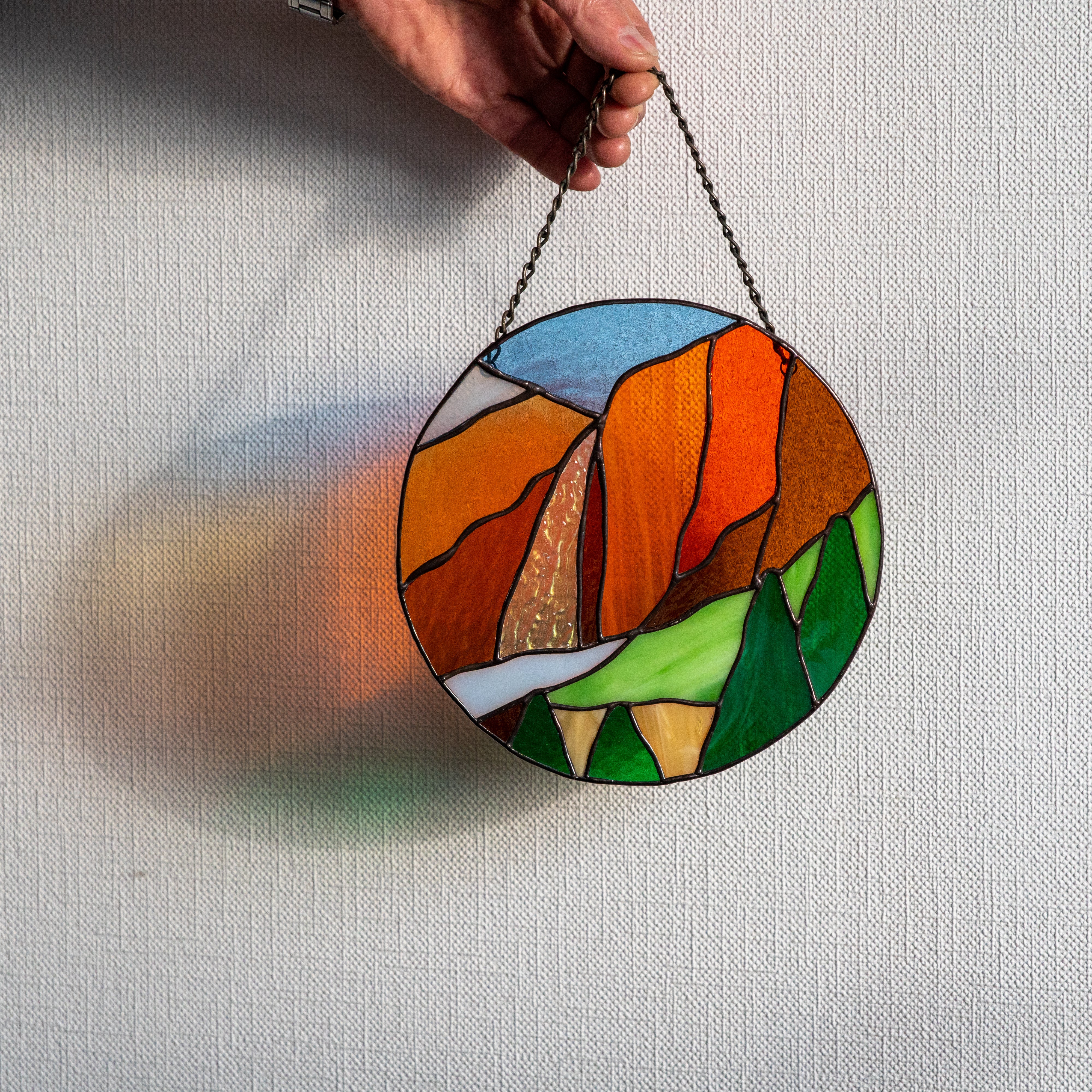 Round stained glass Yosemite National Park panel