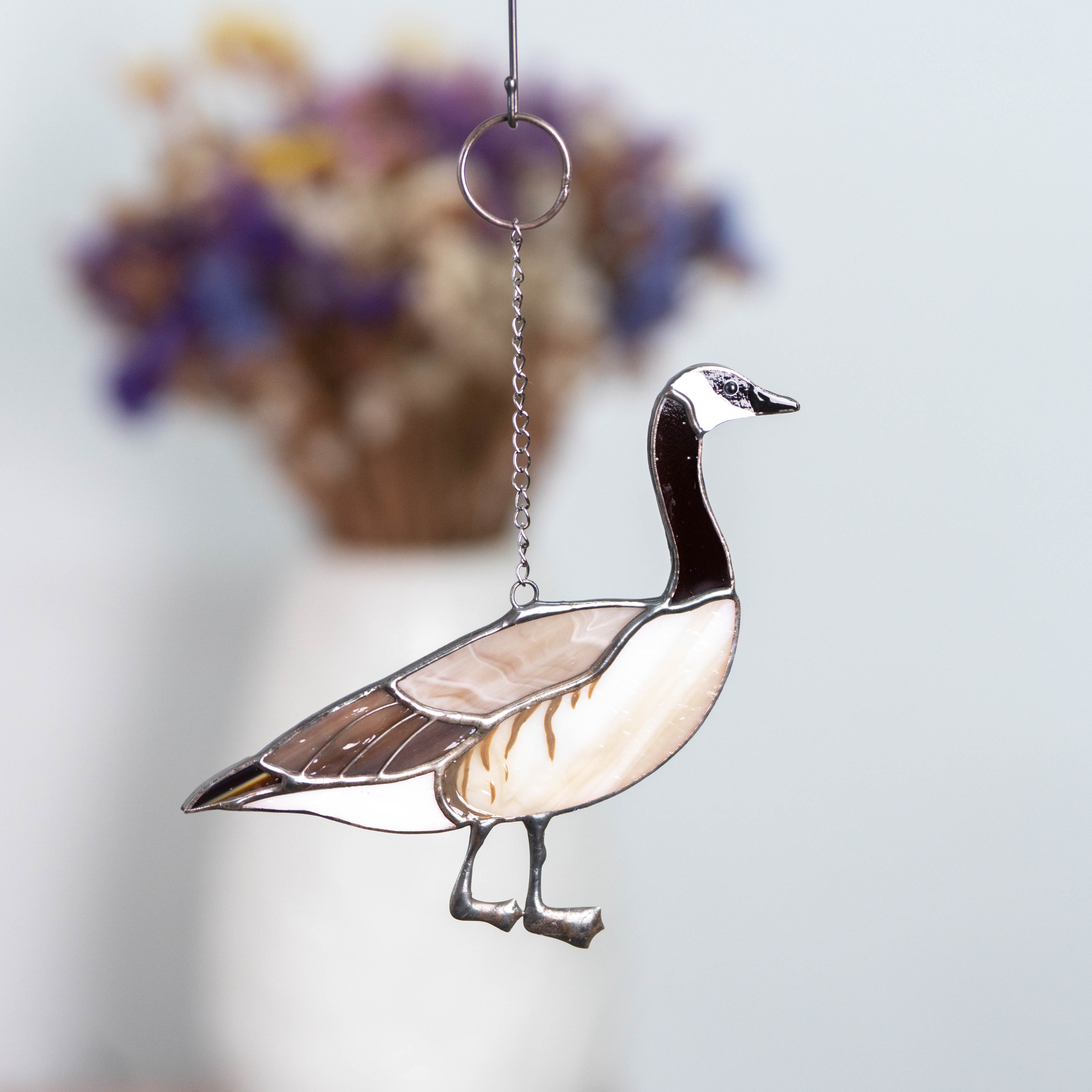 Looking right suncatcher of a Canadian goose of stained glass