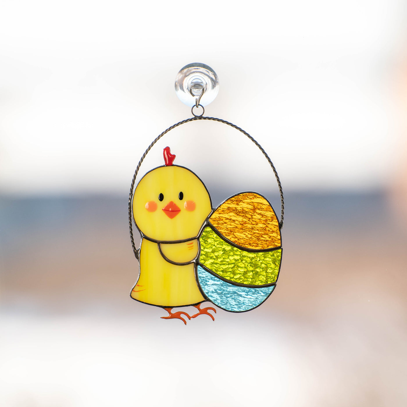 Stained glass chick with colourful egg suncatcher for Easter decor