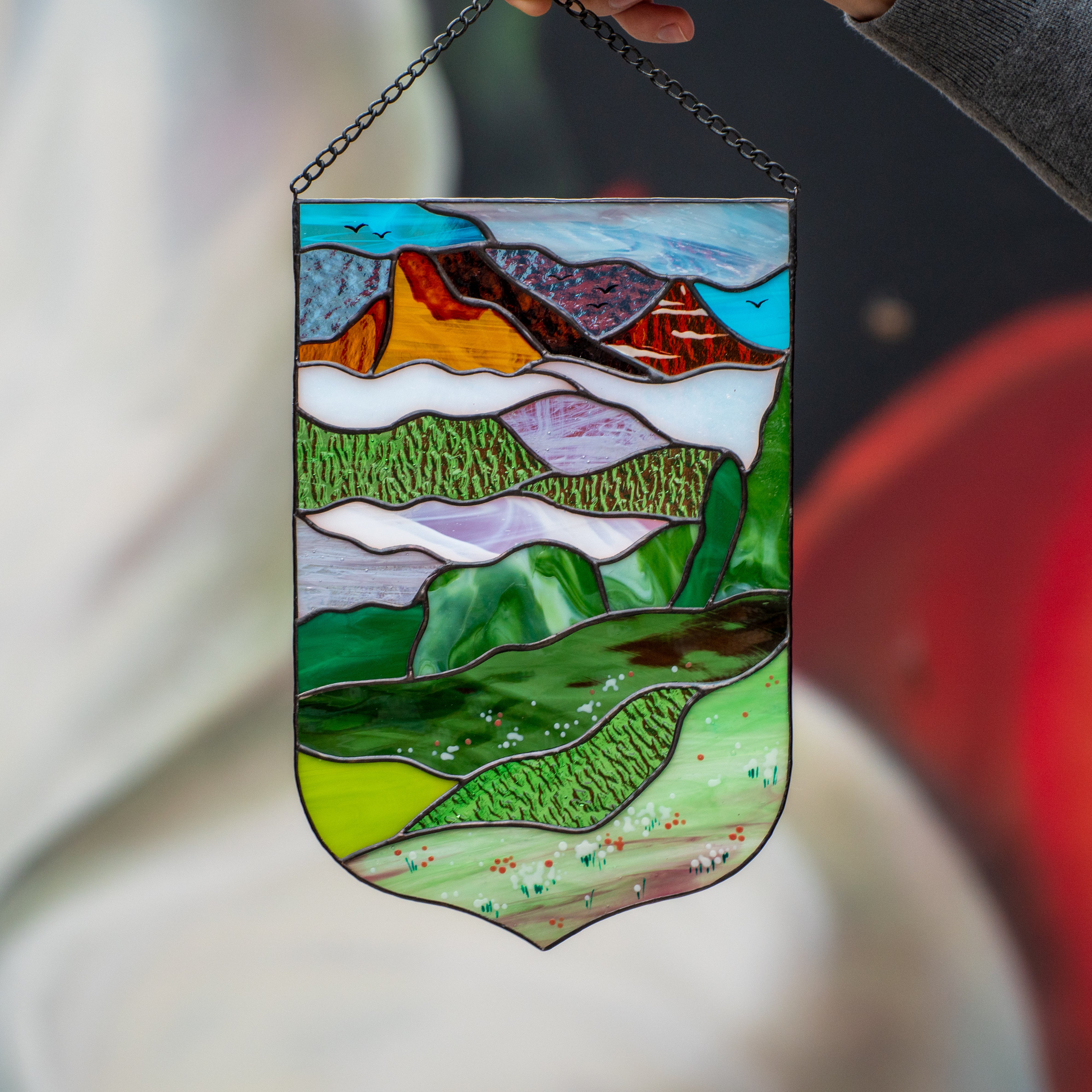 Estes Park window hanging panel of stained glass