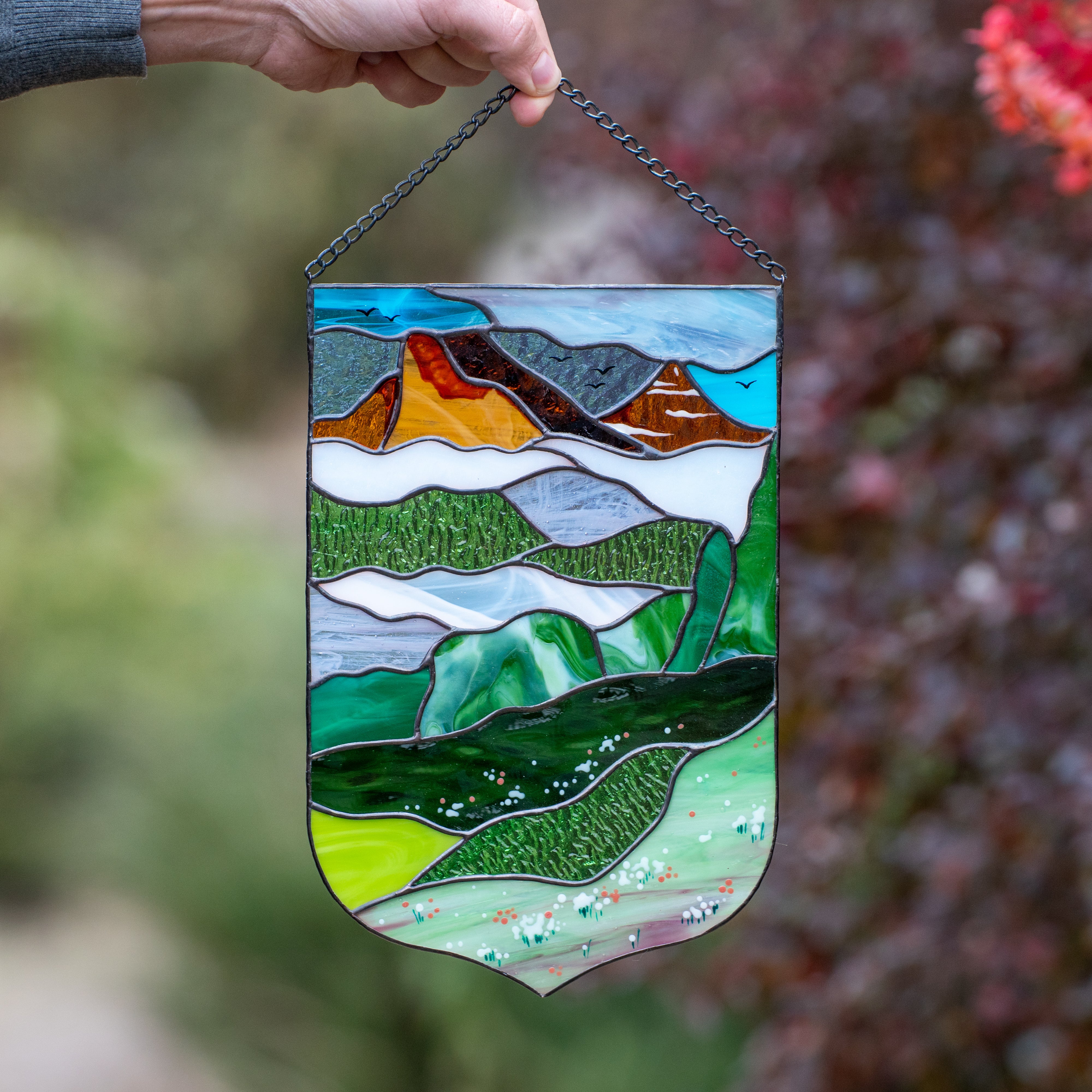 Stained glass landscape of Estes Park panel