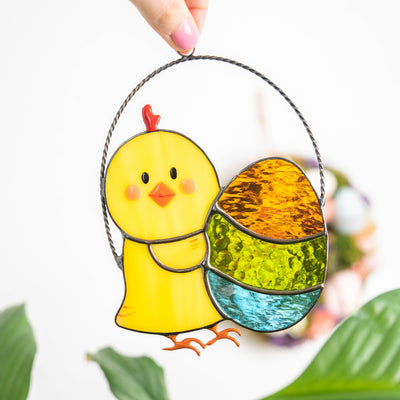Easter chick with egg suncatcher of stained glass