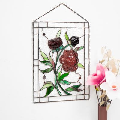 Peonies window panel of fused stained glass