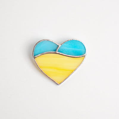 Stained glass Ukrainian style heart brooch