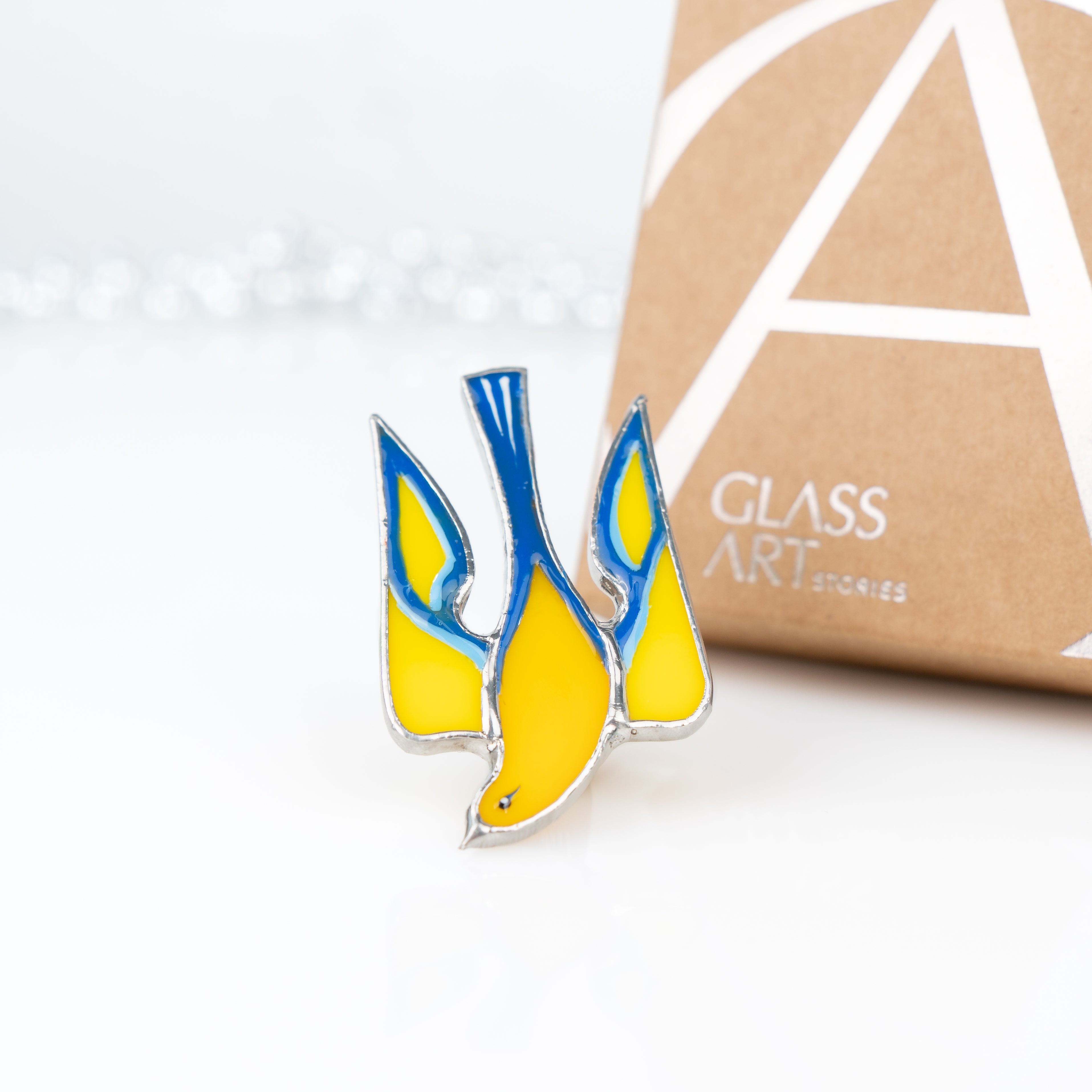 Ukrainian birdie stained glass brooch