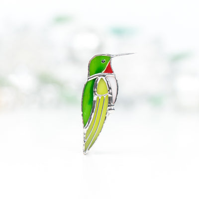 Stained glass green hummingbird handmade brooch