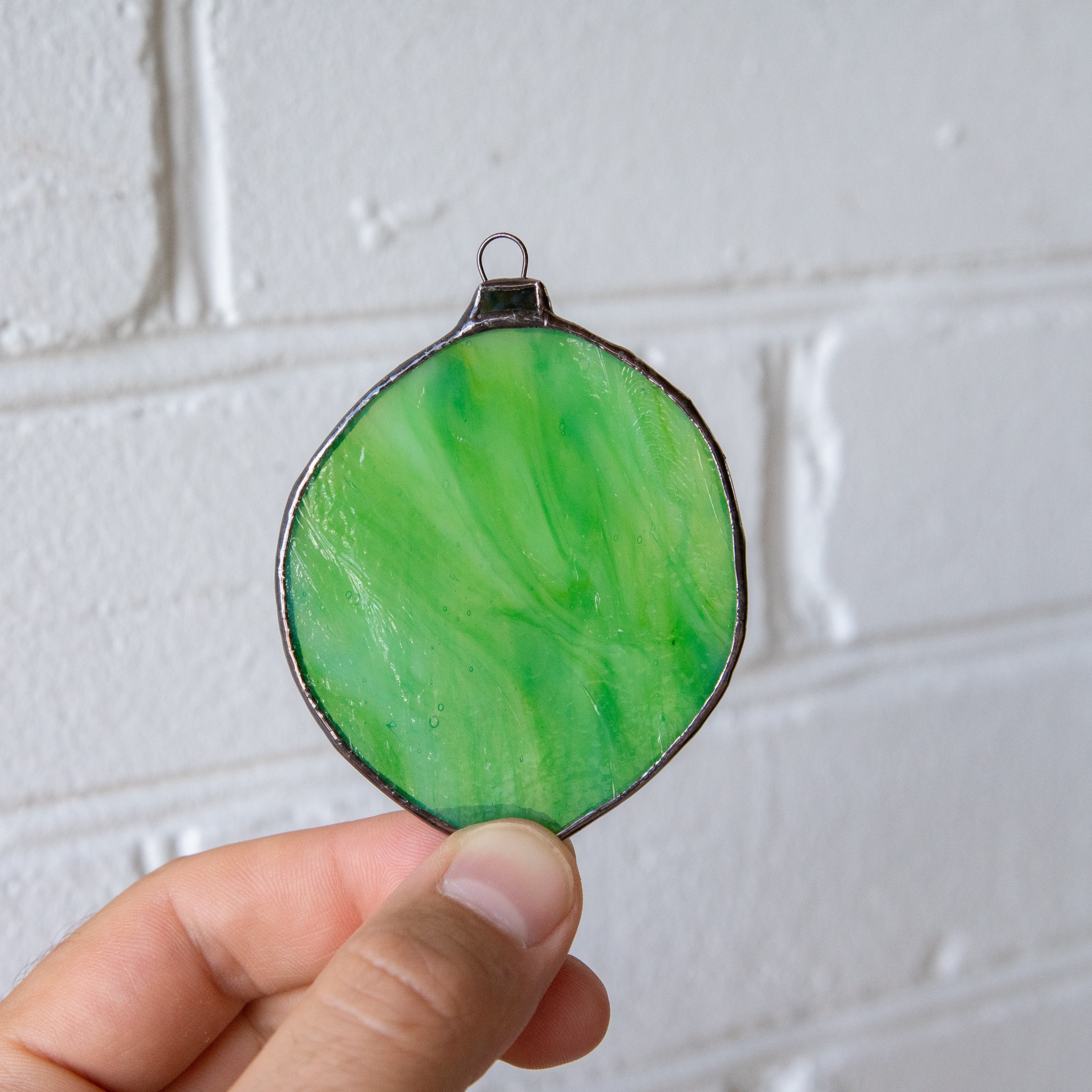 Stained glass lime suncatcher for kitchen window Glass Art Stories