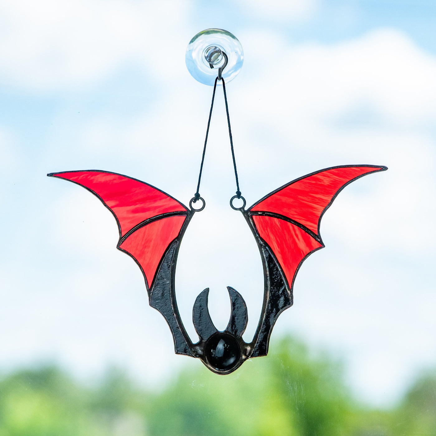 Horror red bat window hanging of stained glass
