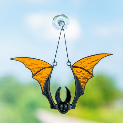 Brown bat spooky stained glass suncatcher