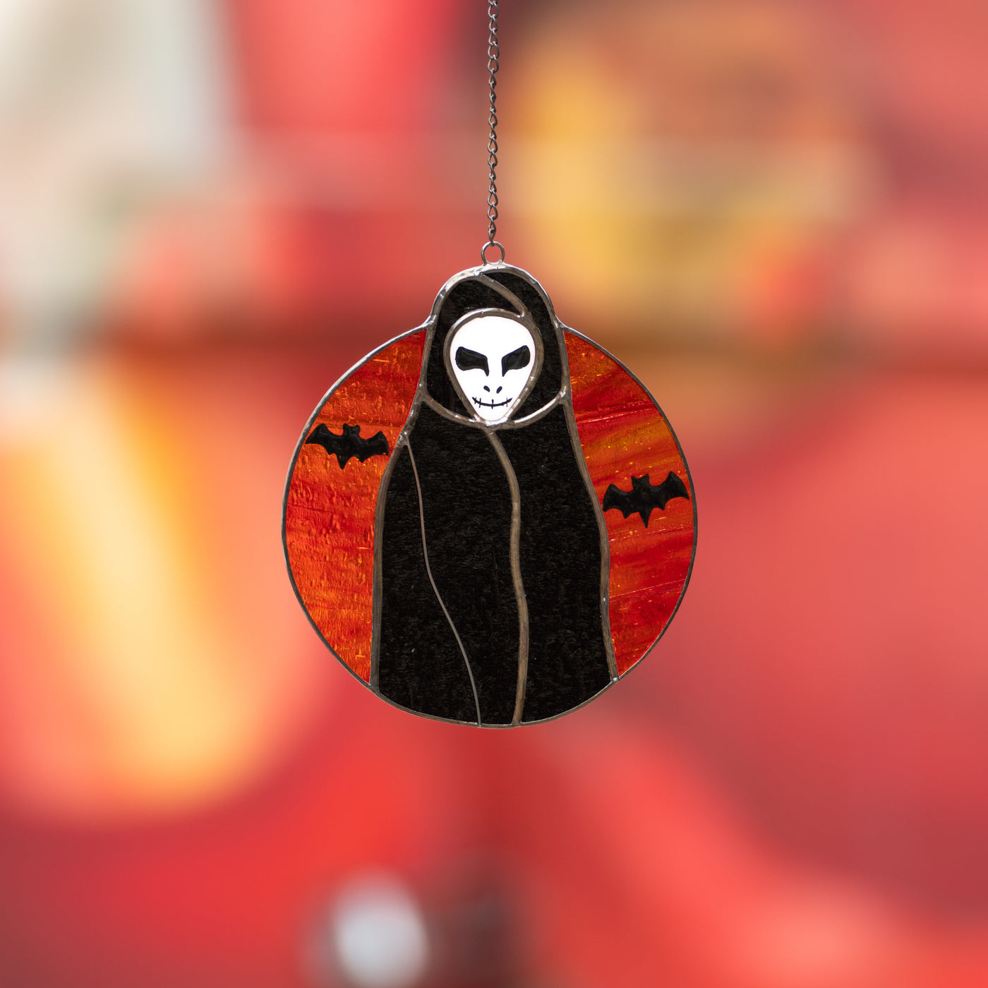 Halloween Grim Reaper with the orange moon and bats suncatcher