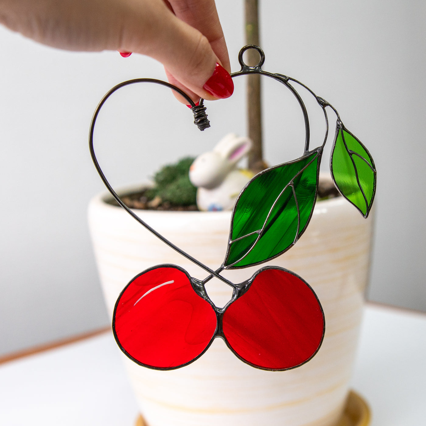Lovely stained glass cherries with leaves window hangings 