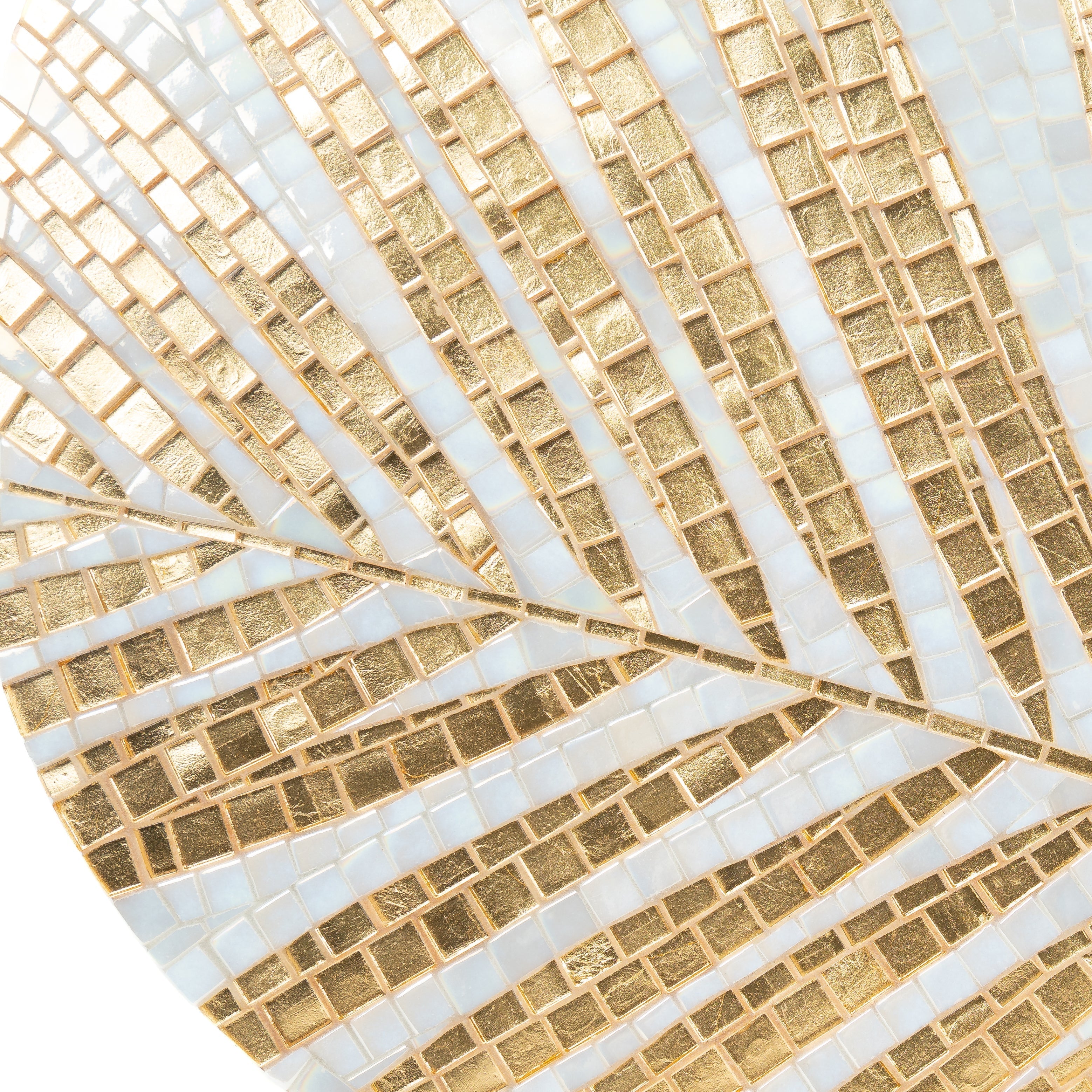 Zoomed stained glass mosaic coffee table depicting golden palm