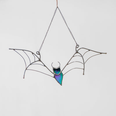 Stained glass bat with iridescent body window hanging 