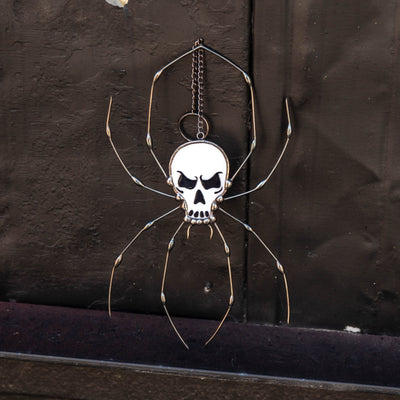 Horror stained glass spider skeleton window hanging 