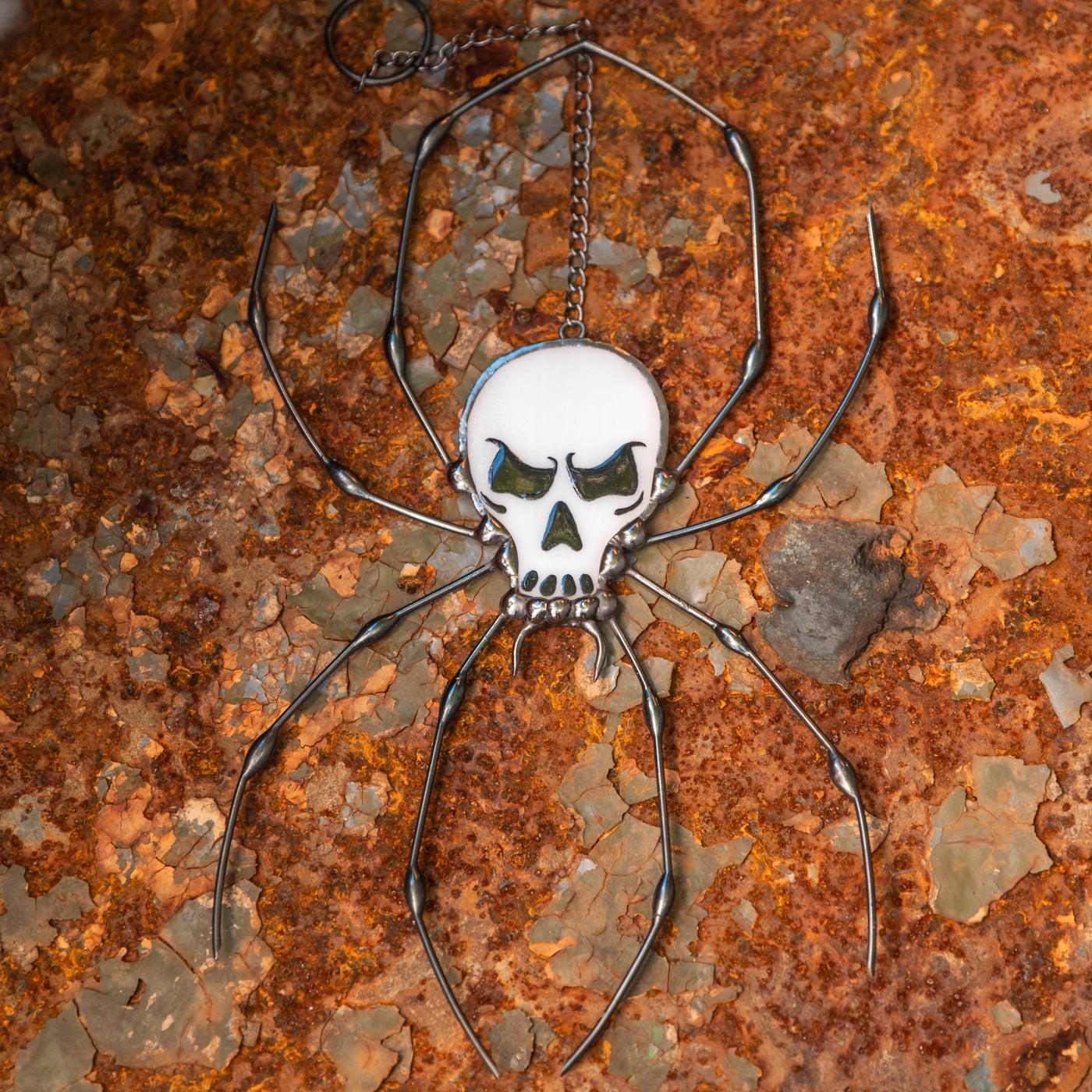 Halloween stained glass spider skeleton suncatcher