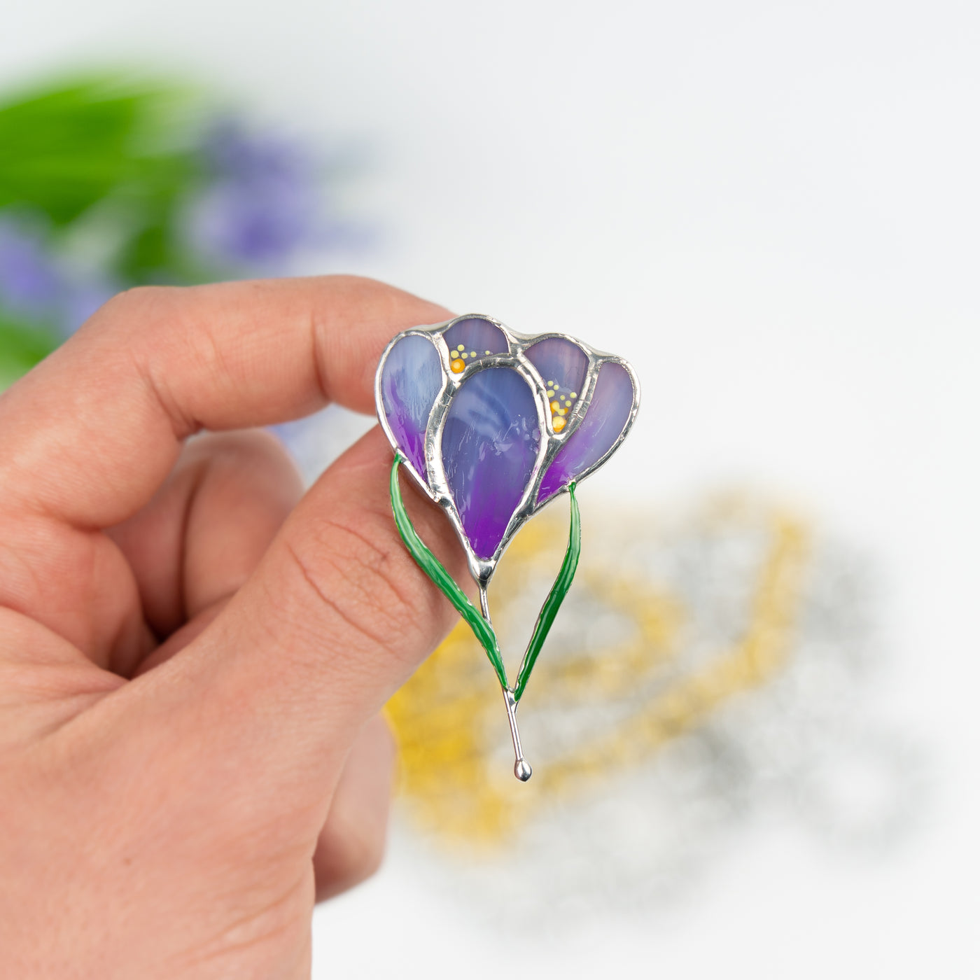 Zoomed stained glass crocus pin