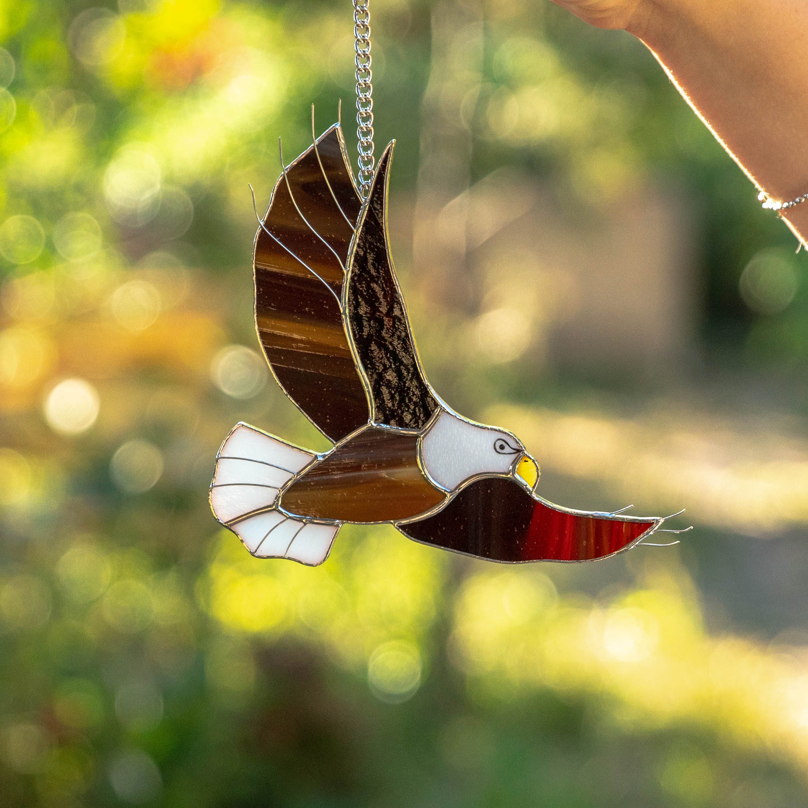 Stained glass suncatcher of an eagle for window decoration